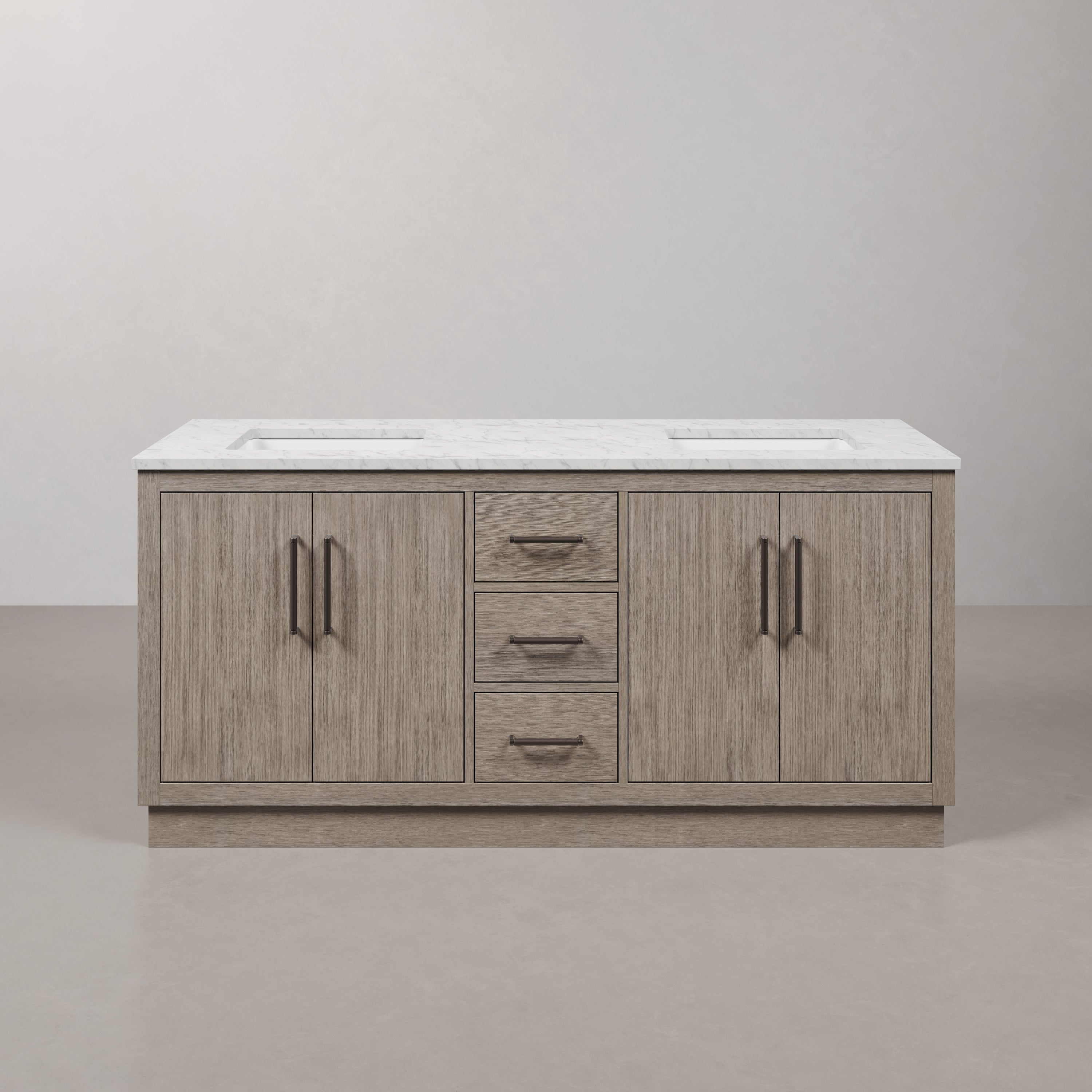 Kingston Luxe HU72CW03GK - 72 in. x 22 in. Bathroom Vanity Marble Top and White Basin, Grey Oak