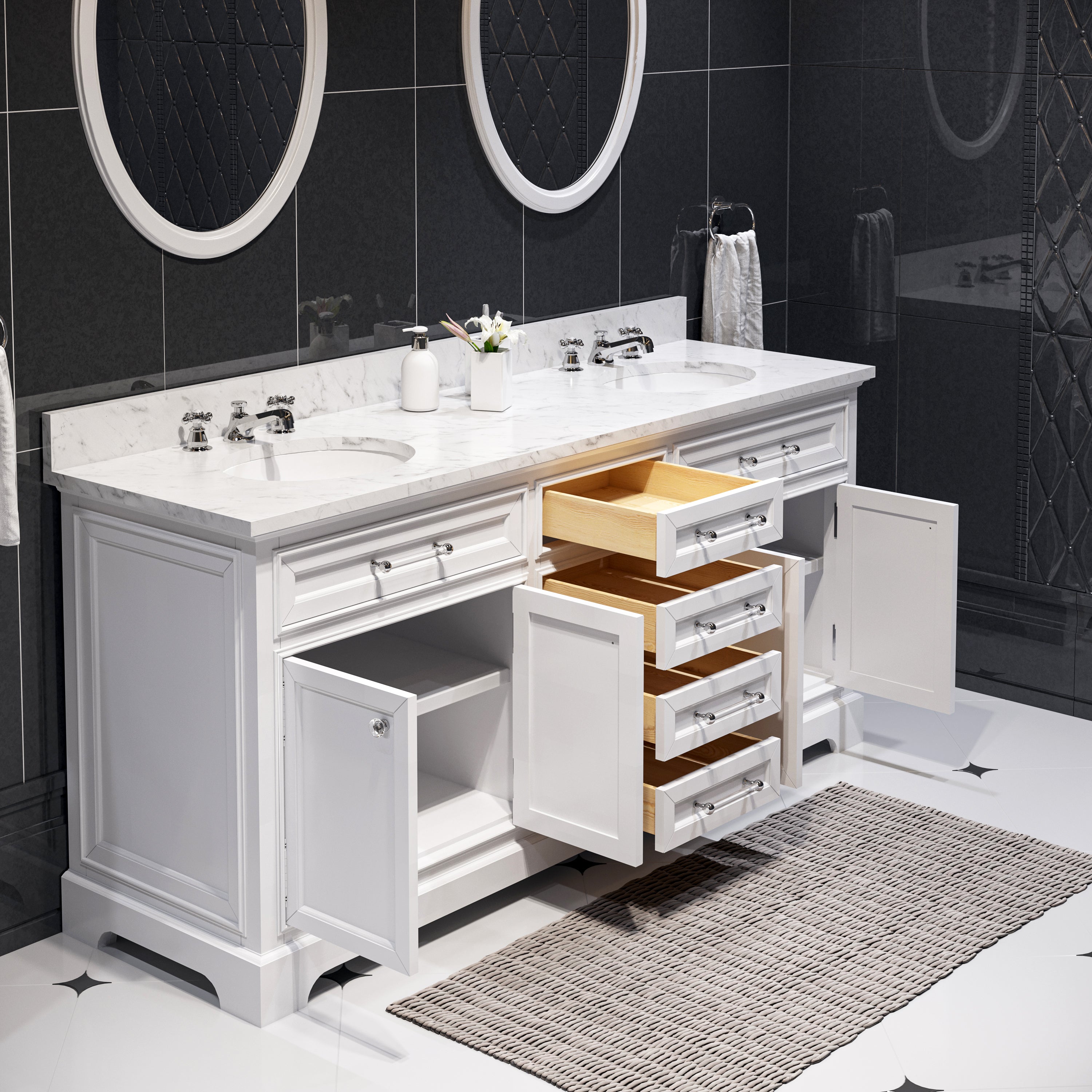 Kingston Luxe DE72CW01PW - 72 in. x 22 in. Bathroom Vanity Marble Top and White Basin, White