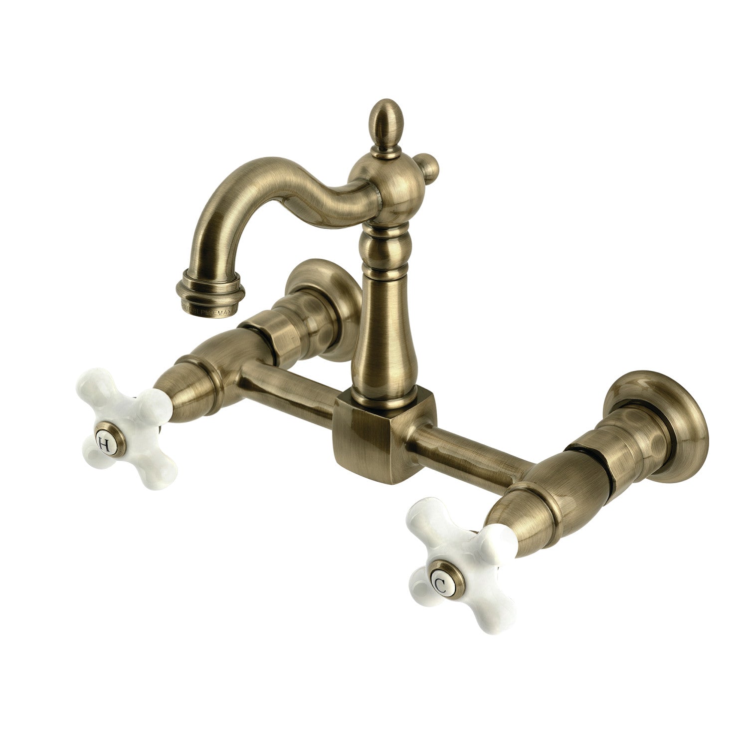 Kingston Heirloom KS2443PX - Robinet de cuisine à deux poignées Heritage 2 trous Wall Mount Bridge, laiton antique