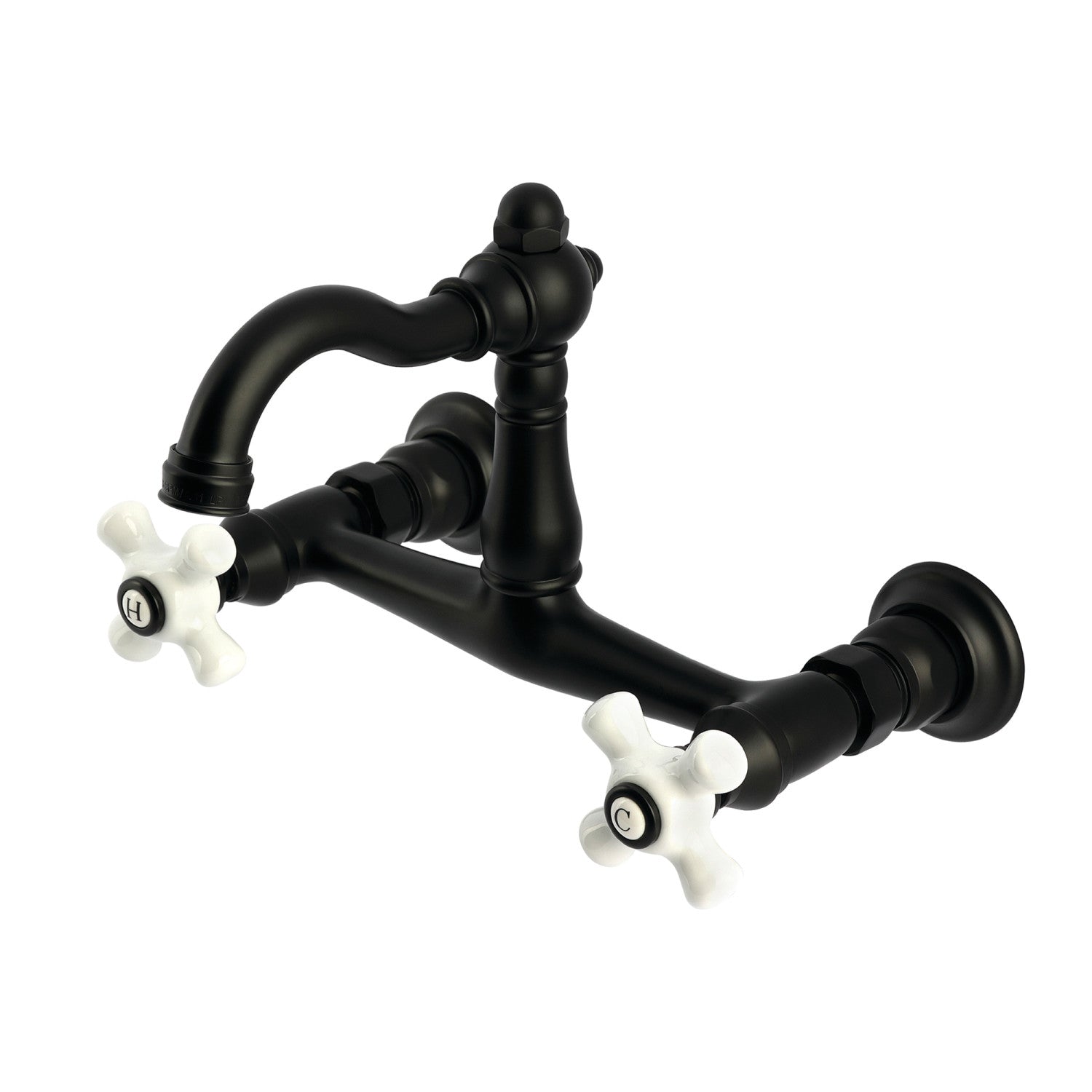 Kingston Heirloom KS3250PX - Robinet de cuisine à deux poignées vintage 2 trous Wall Mount Bridge, noir mat