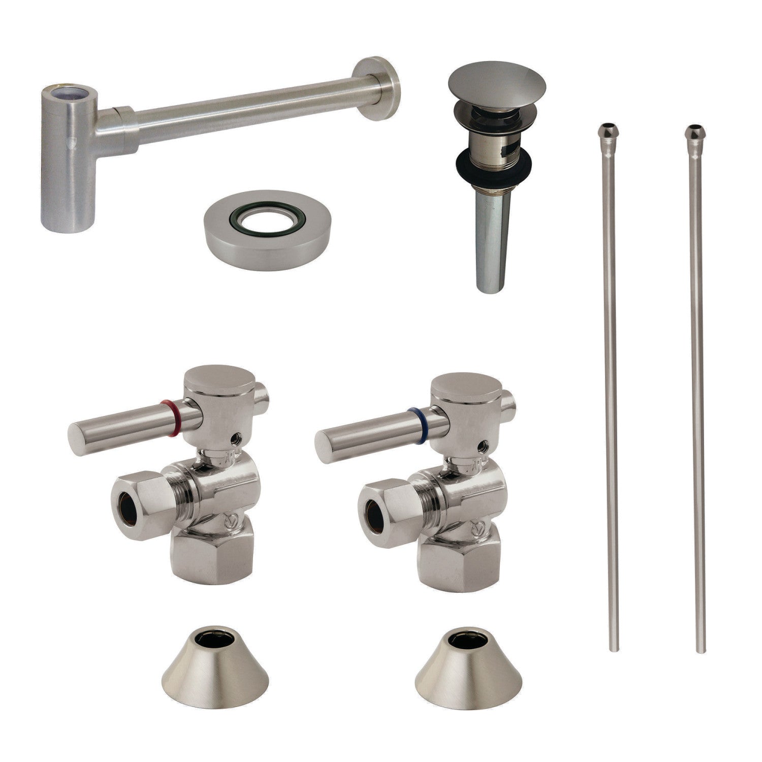 Kingston Sona CC43108DLVOKB30 - Trimscape Modern Plumbing Sink Trim Kit with Bottle Trap and Overflow Drain, Brushed Nickel