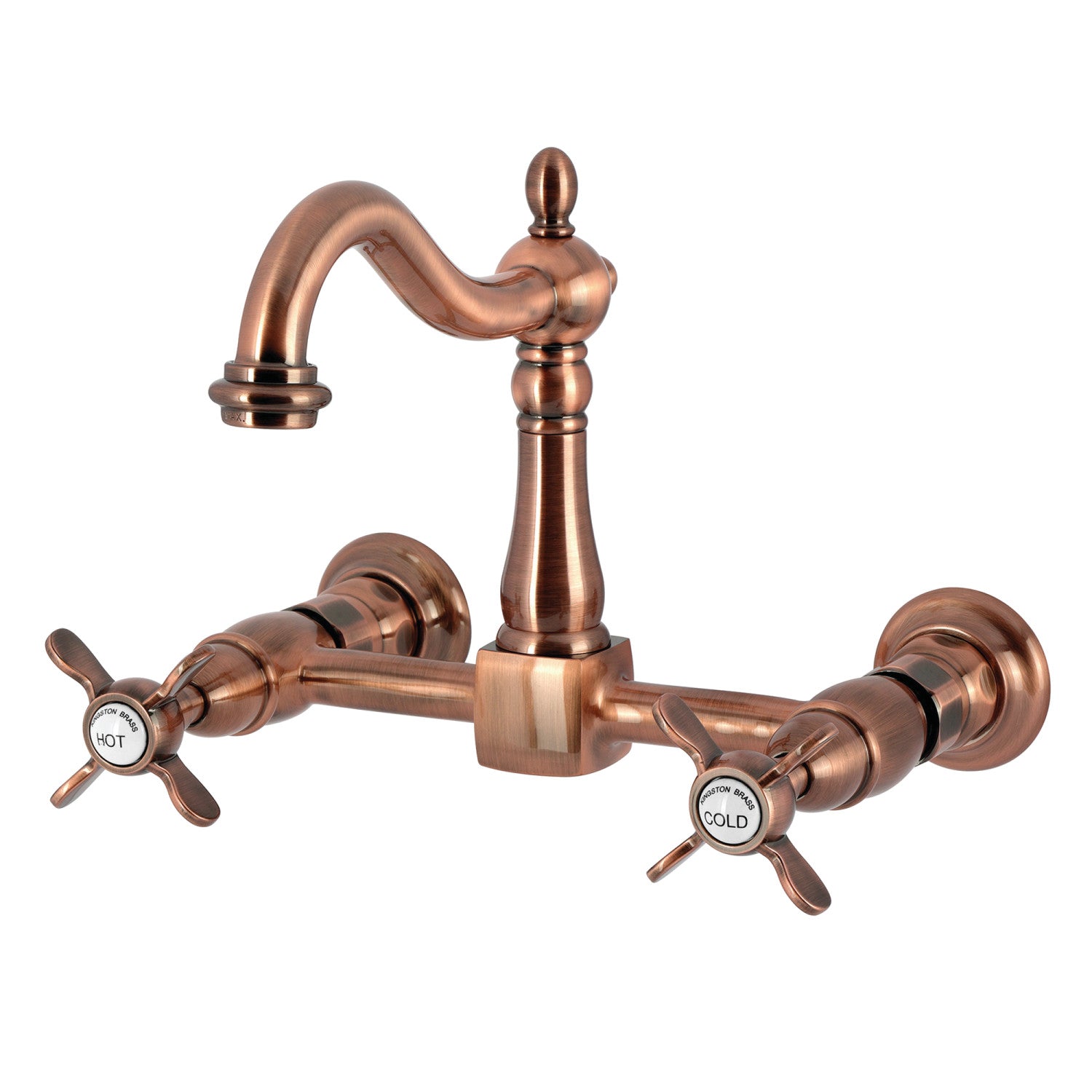 Kingston Heirloom KS126BEXAC - Robinet de cuisine à deux poignées 2 trous Wall Mount Bridge, cuivre antique