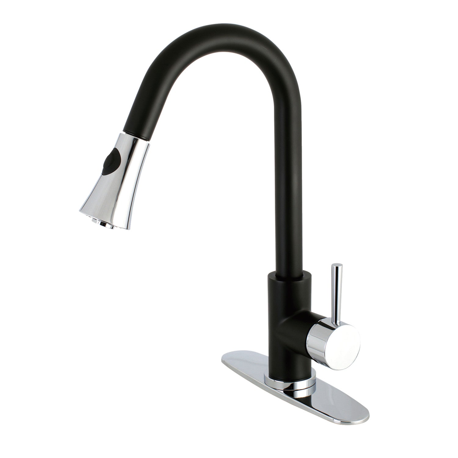 Kingston Tulare LS8727DL - Robinet de cuisine à une poignée Concord, noir mat/chrome poli