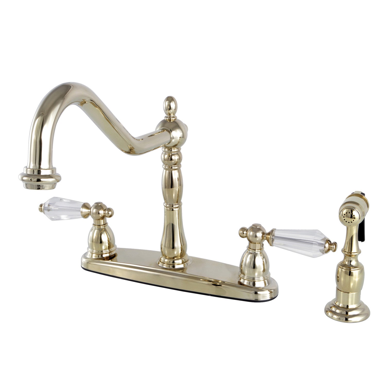Kingston Heirloom KB1752WLLBS - Wilshire Robinet de cuisine à deux poignées 4 trous 8" avec pulvérisateur en laiton poli