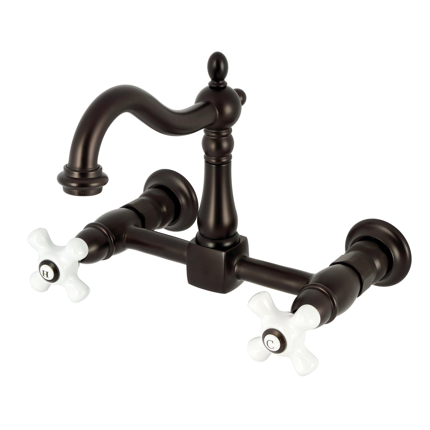 Kingston Heirloom KS1265PX - Robinet de cuisine à deux poignées Heritage 2 trous Wall Mount Bridge, Bronze frotté à l'huile