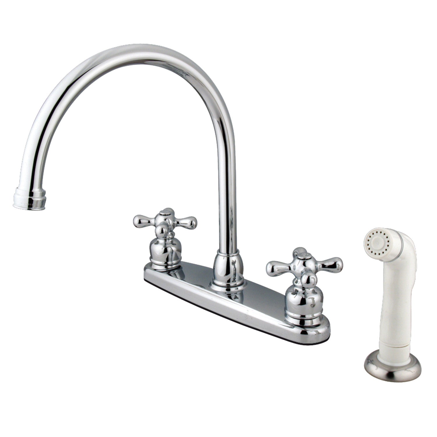 Kingston Heirloom KB721AX - Robinet de cuisine à deux poignées vintage 4 trous 8" Centerset avec pulvérisateur latéral, chrome poli