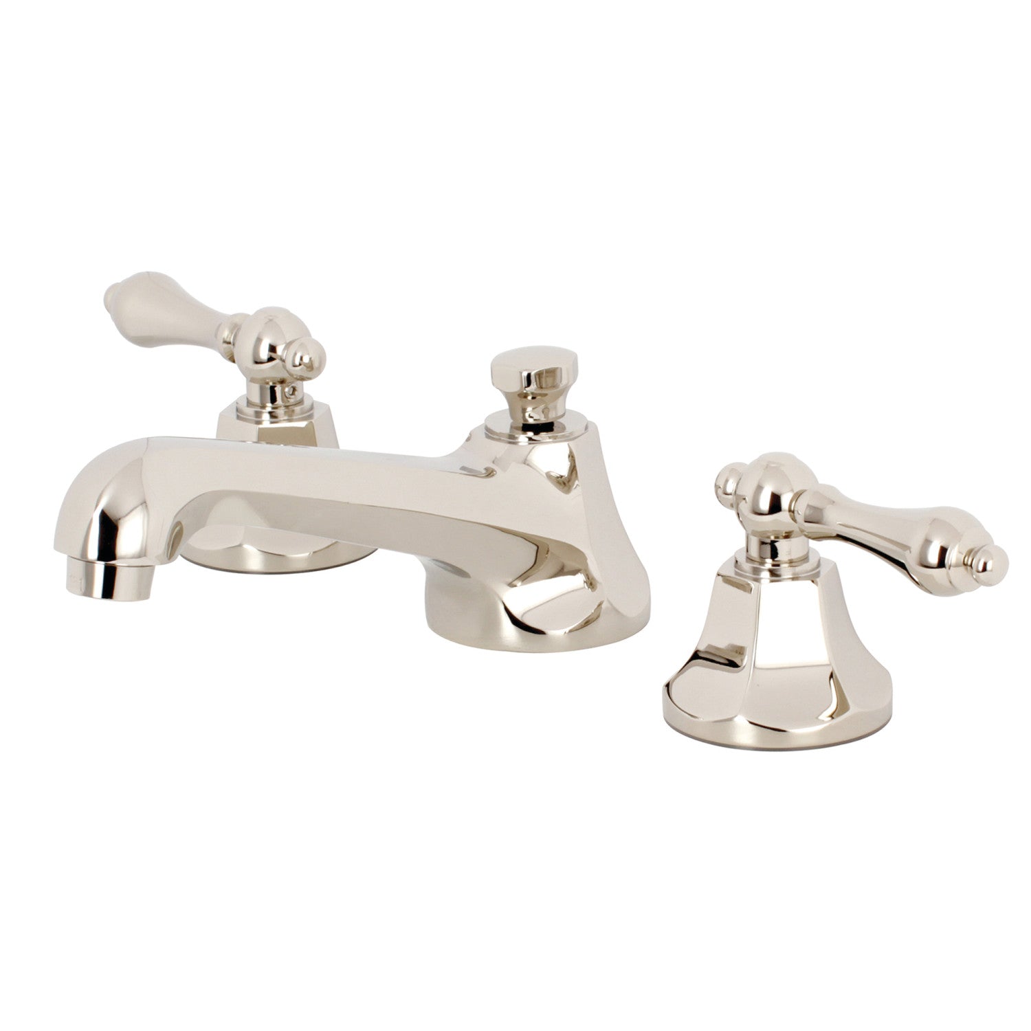 Kingston Tulare KS4466AL - Robinet de salle de bains à grande échelle à deux poignées métropolitain 3 trous avec couvercle en laiton, nickel poli