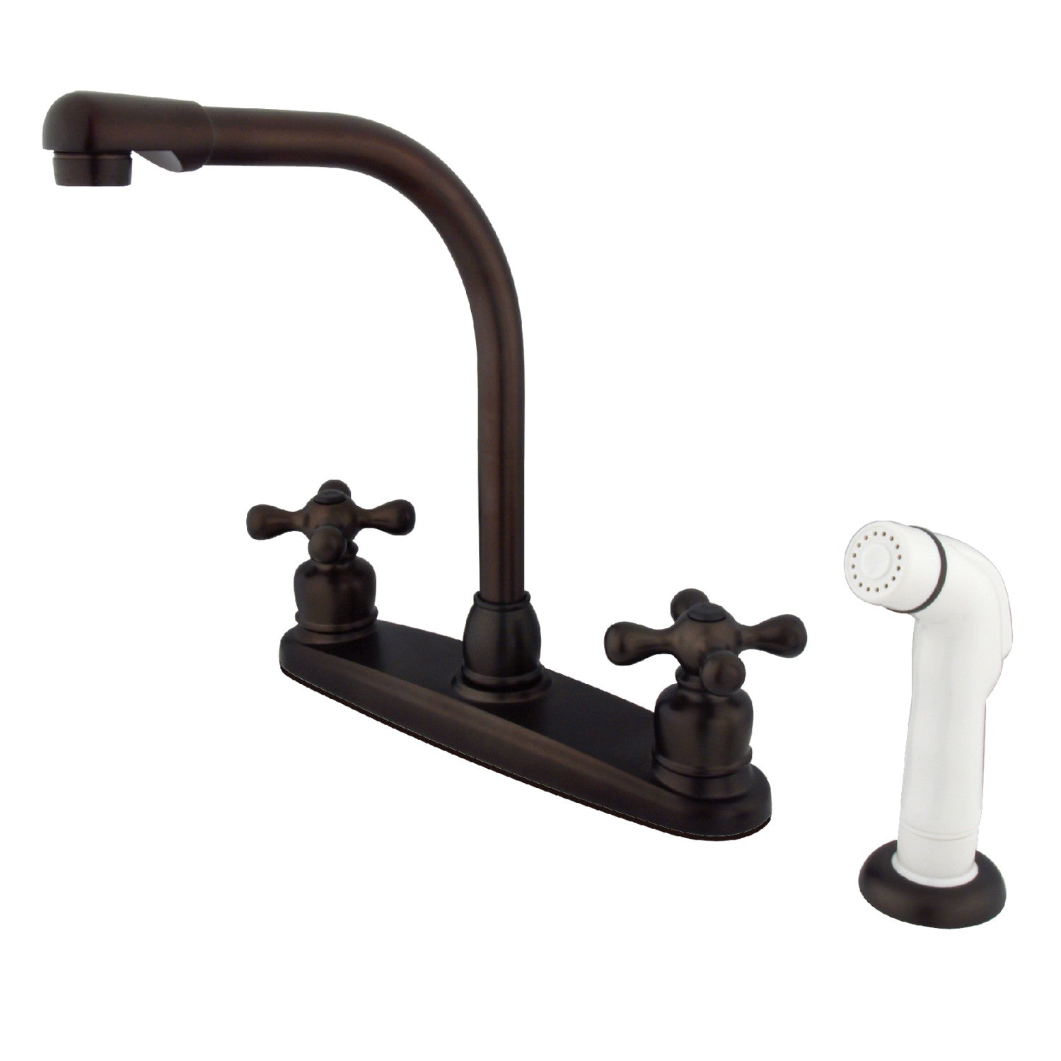 Kingston Tulare KB715AX - Victorian à deux poignées 4 trous 8" Centerset Robinet de cuisine avec pulvérisateur latéral, bronze frotté à l'huile
