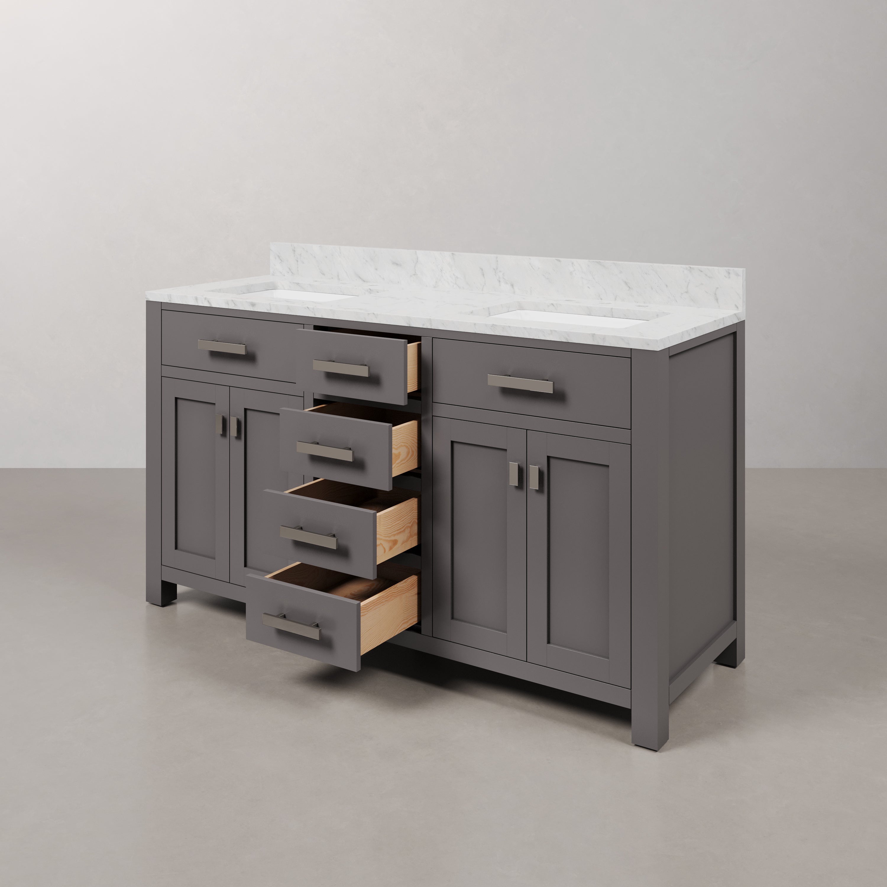 Kingston Luxe MS60CW01CG - 60 in. x 21 in. Bathroom Vanity Marble Top in Carrara White, Cashmere Grey