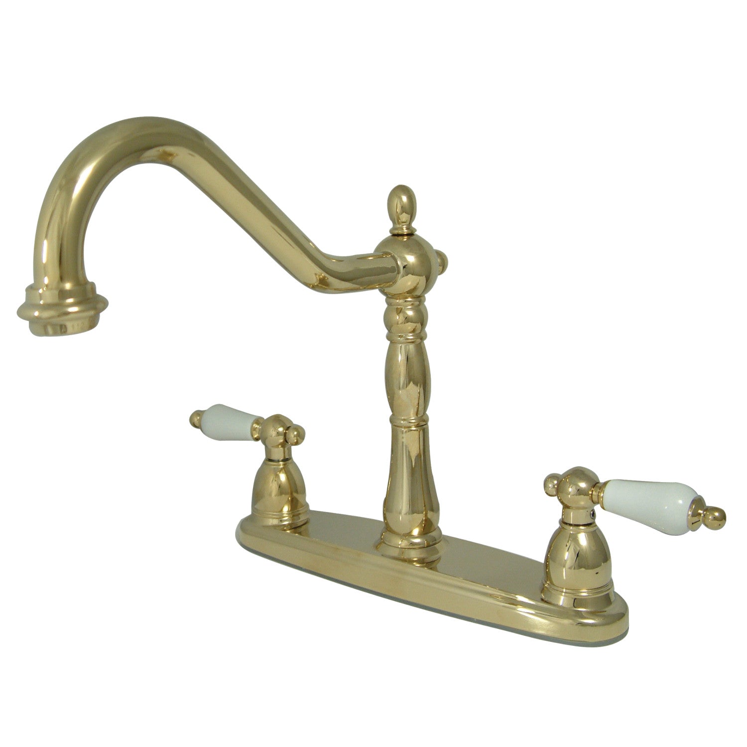 Kingston Heirloom KB1752PLLS Robinet de cuisine à deux poignées 3 trous 8 ", laiton poli