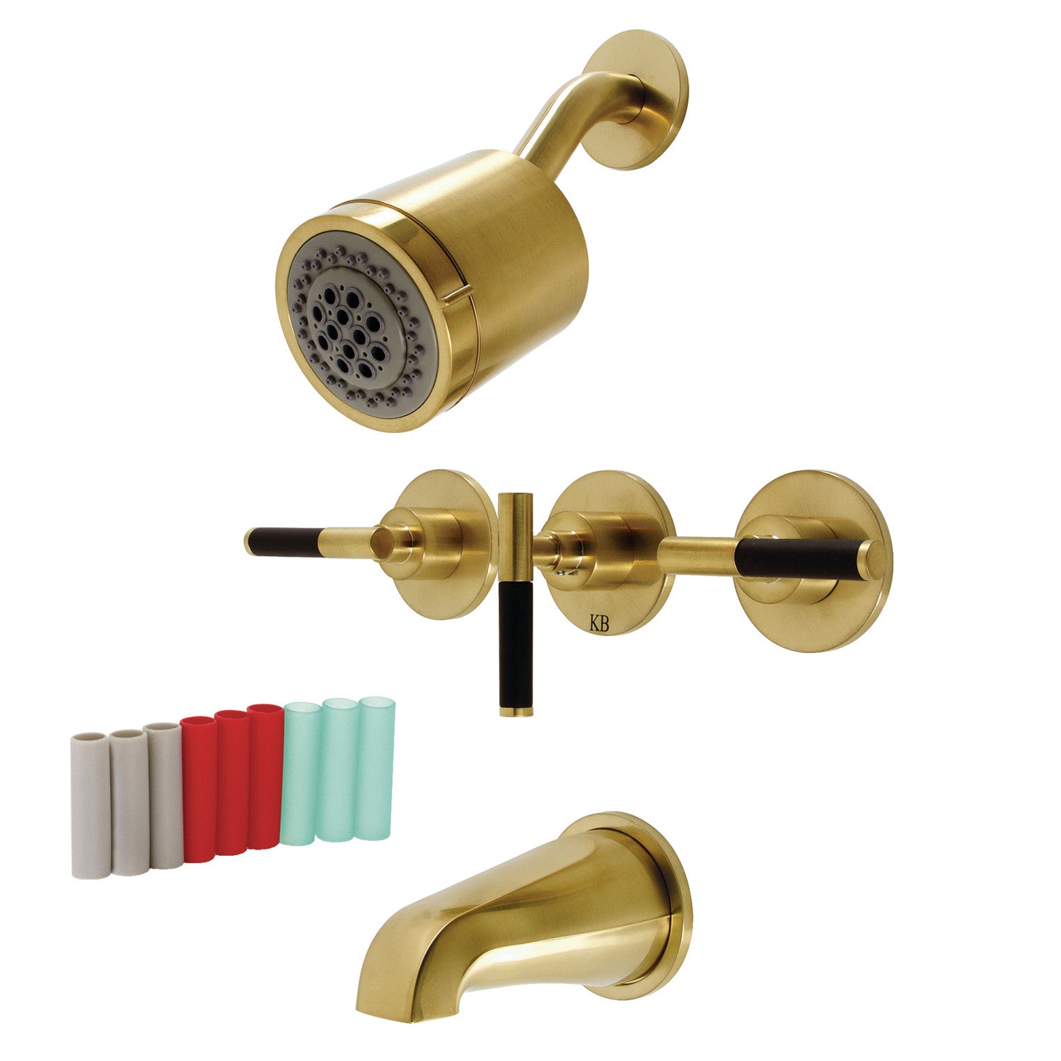 Kingston Sona KBX8137CKL - Robinet de baignoire et de douche à triple poignée Kaiser, laiton brossé