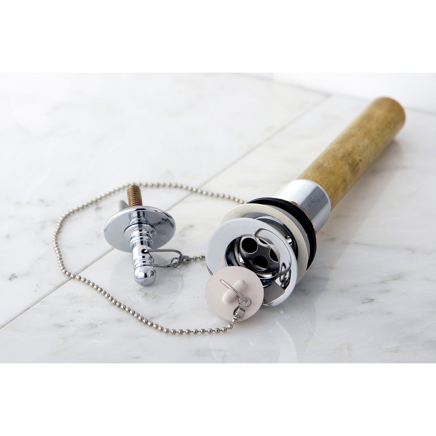 Kingston Heirloom CC1001 - Vintage Brass Chain and Plug Bathroom Sink Drain with Overflow, 20 Gauge, Polished Chrome