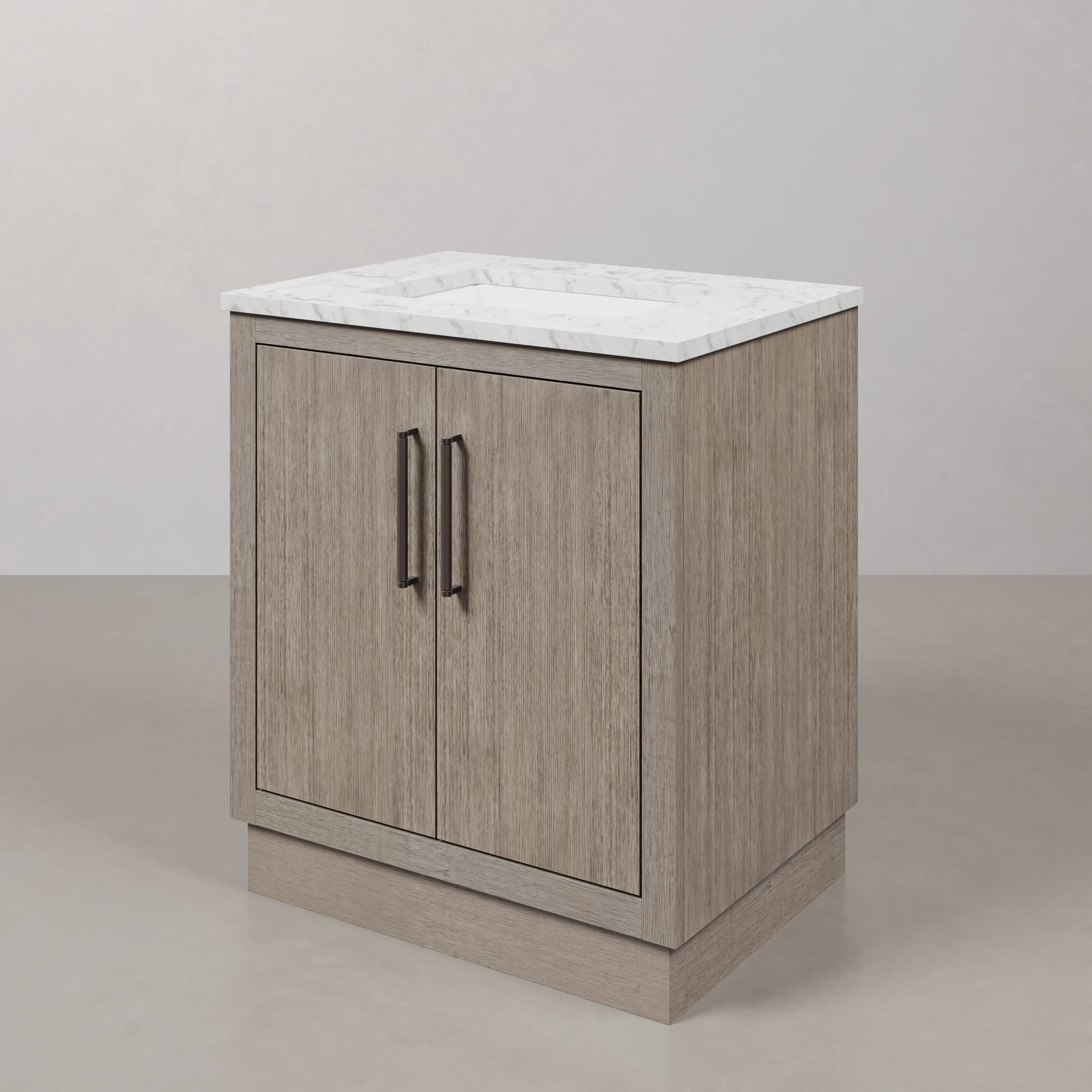 Kingston Luxe HU30CW03GK - 30 in. x 22 in. Bathroom Vanity White Marble Top and White Basin, Grey Oak