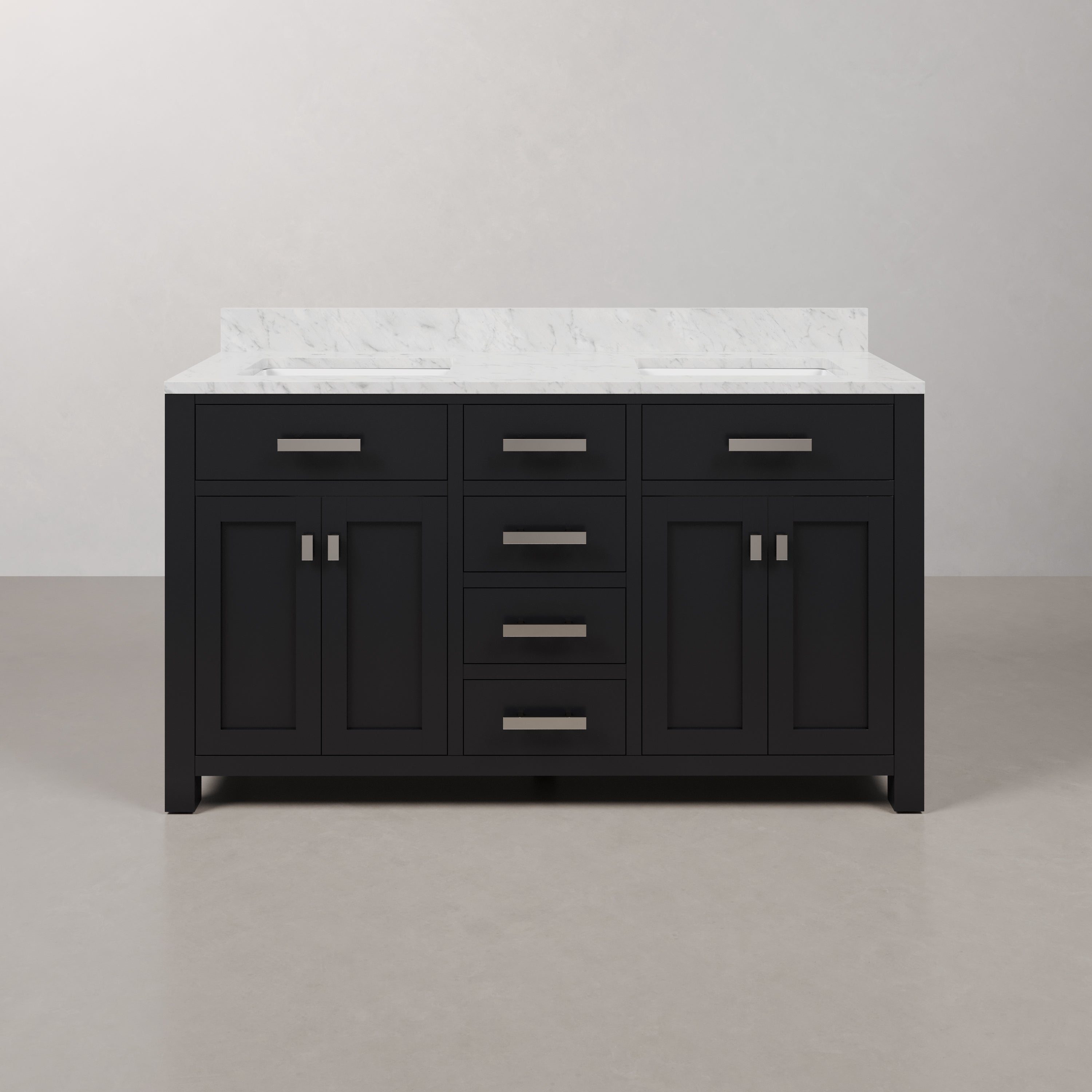 Kingston Luxe MS60CW01ES - 60 in. x 21.5 in. Bathroom Vanity Double Sink with Carrara White Marble Top, Espresso