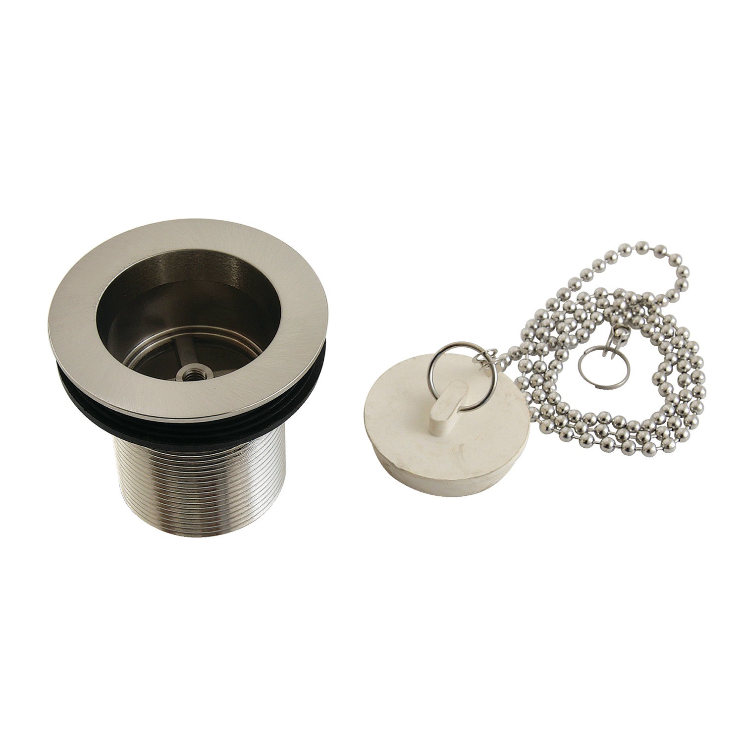 Kingston Heirloom DSP20SN - Made To Match 1-1/2-Inch Chain and Stopper Tub Drain with 2-Inch Body Thread, Brushed Nickel