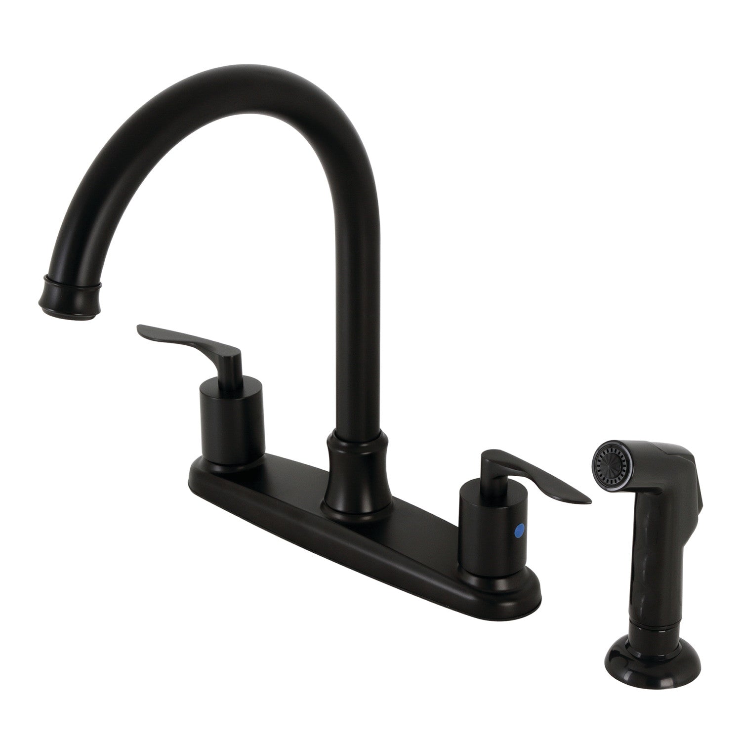 Kingston Tulare FB7790SVLSP - Serena Robinet de cuisine à deux poignées 4 trous 8" avec pulvérisateur latéral, noir mat