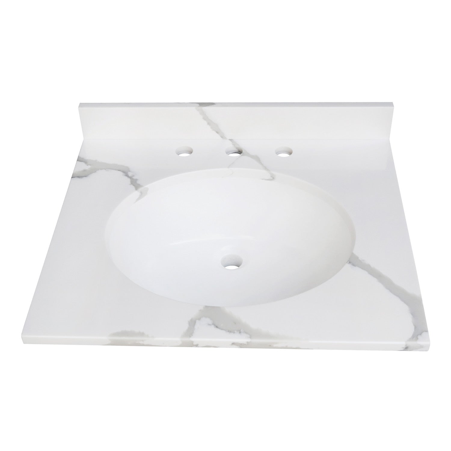 Kingston Sona KVPB2522L38 - Norbiton 25-Inch Solid Surface Vanity Top (8" Faucet Drillings), Calacatta Marble Glossy White