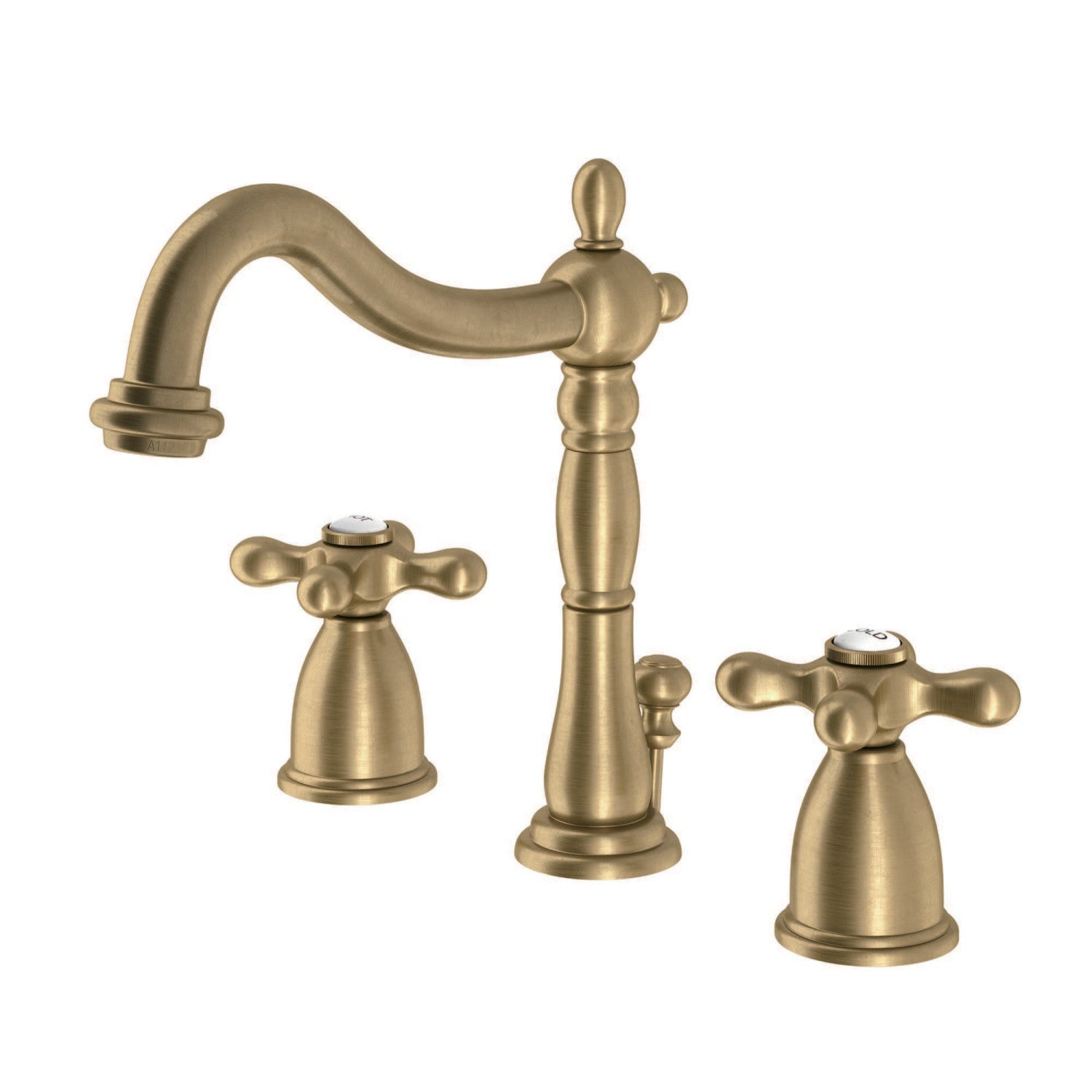 Kingston Heirloom KB1977AX - Heritage Two-Handle 3-Hole Deck Mount Widespread Bathroom Faucet with Brass Pop-Up, Brushed Brass