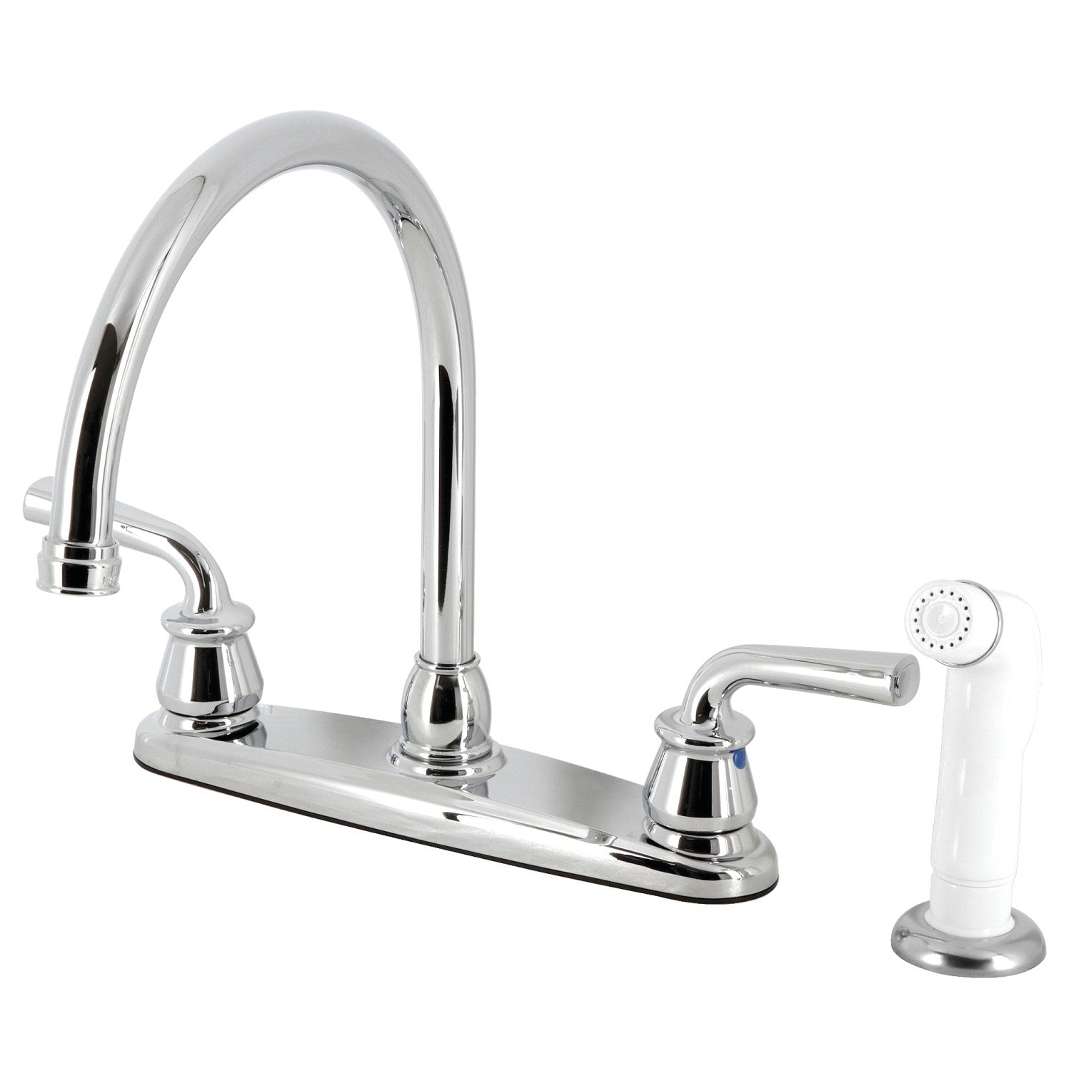 Kingston Tulare KB721RXL - Robinet de cuisine central à deux poignées avec pulvérisateur latéral blanc, chrome poli