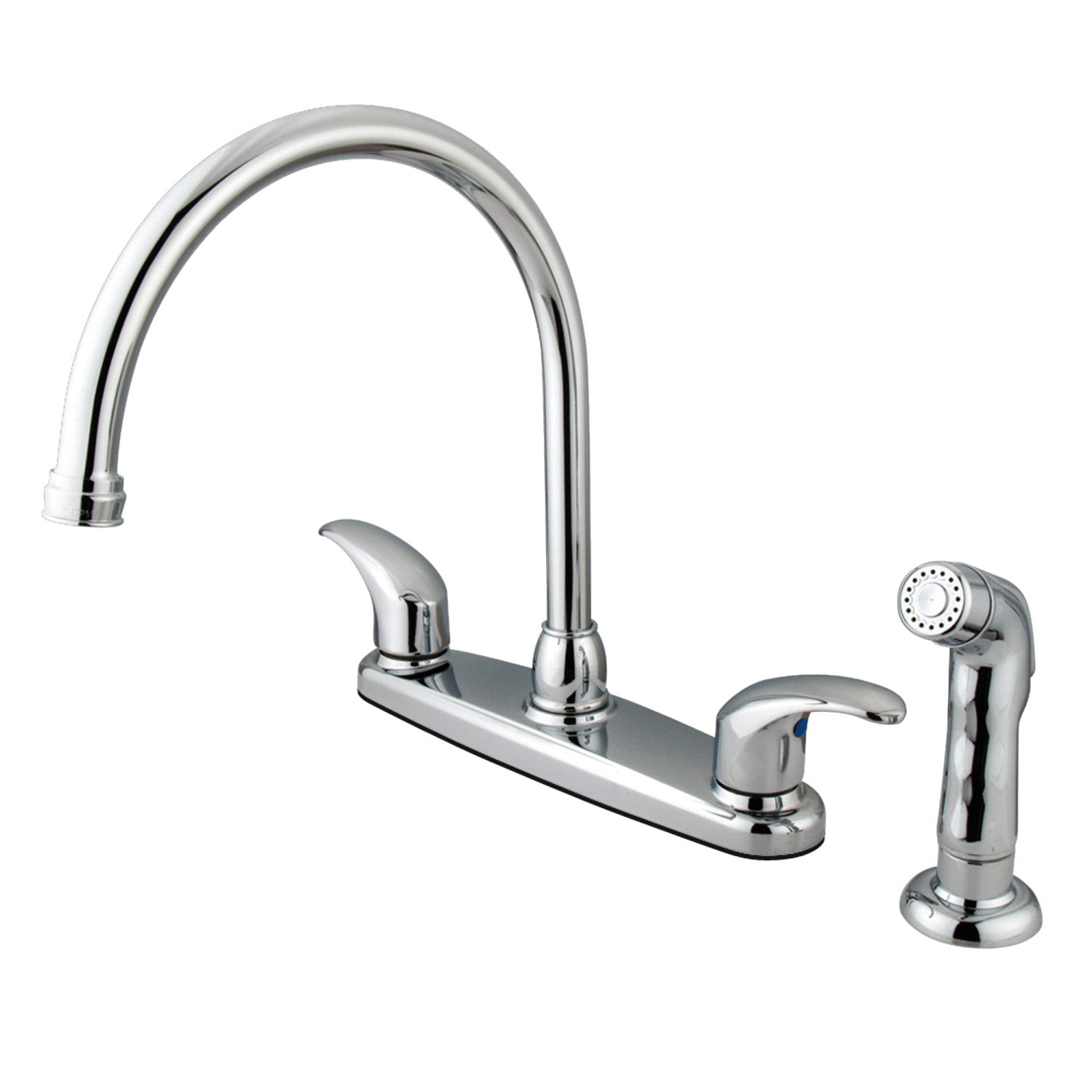 Kingston Tulare KB6791LLSP - Robinet de cuisine central à deux poignées 4 trous 8" avec pulvérisateur latéral, chrome poli