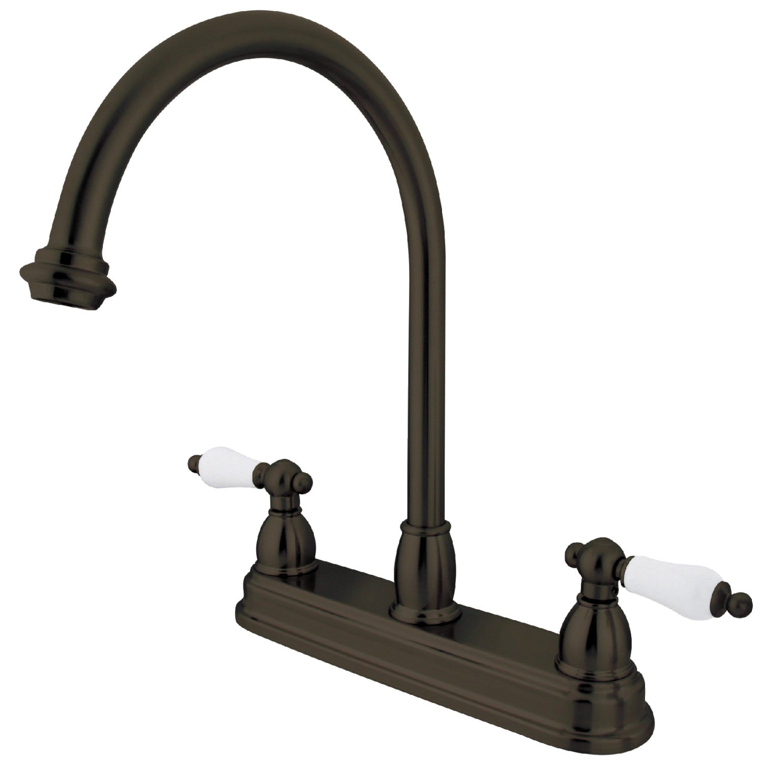 Kingston Heirloom KB3745PL - Robinet de cuisine central à deux poignées de restauration 3 trous 8", Bronze frotté à l'huile