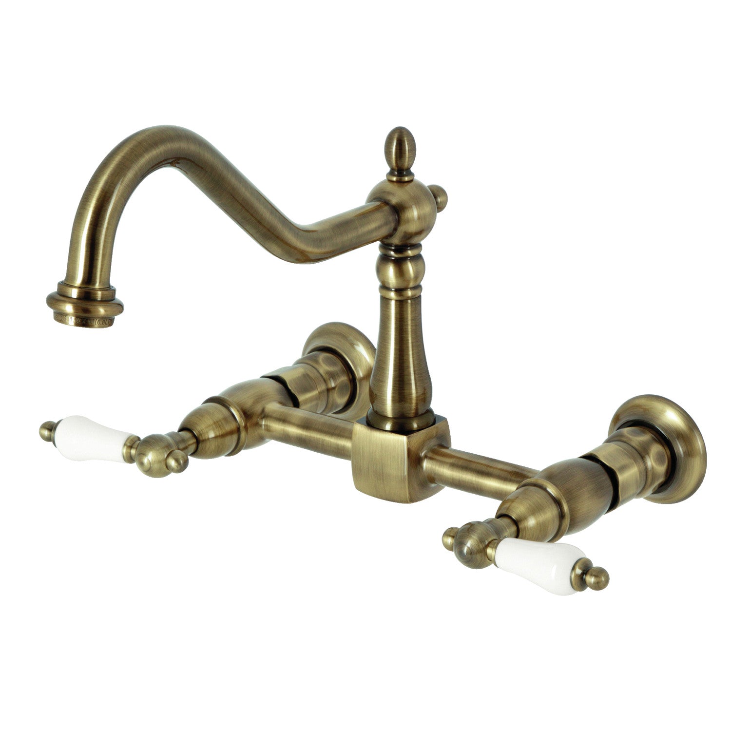 Kingston Heirloom KS1243PL - Robinet de cuisine à deux poignées Heritage 2 trous Wall Mount Bridge, laiton antique