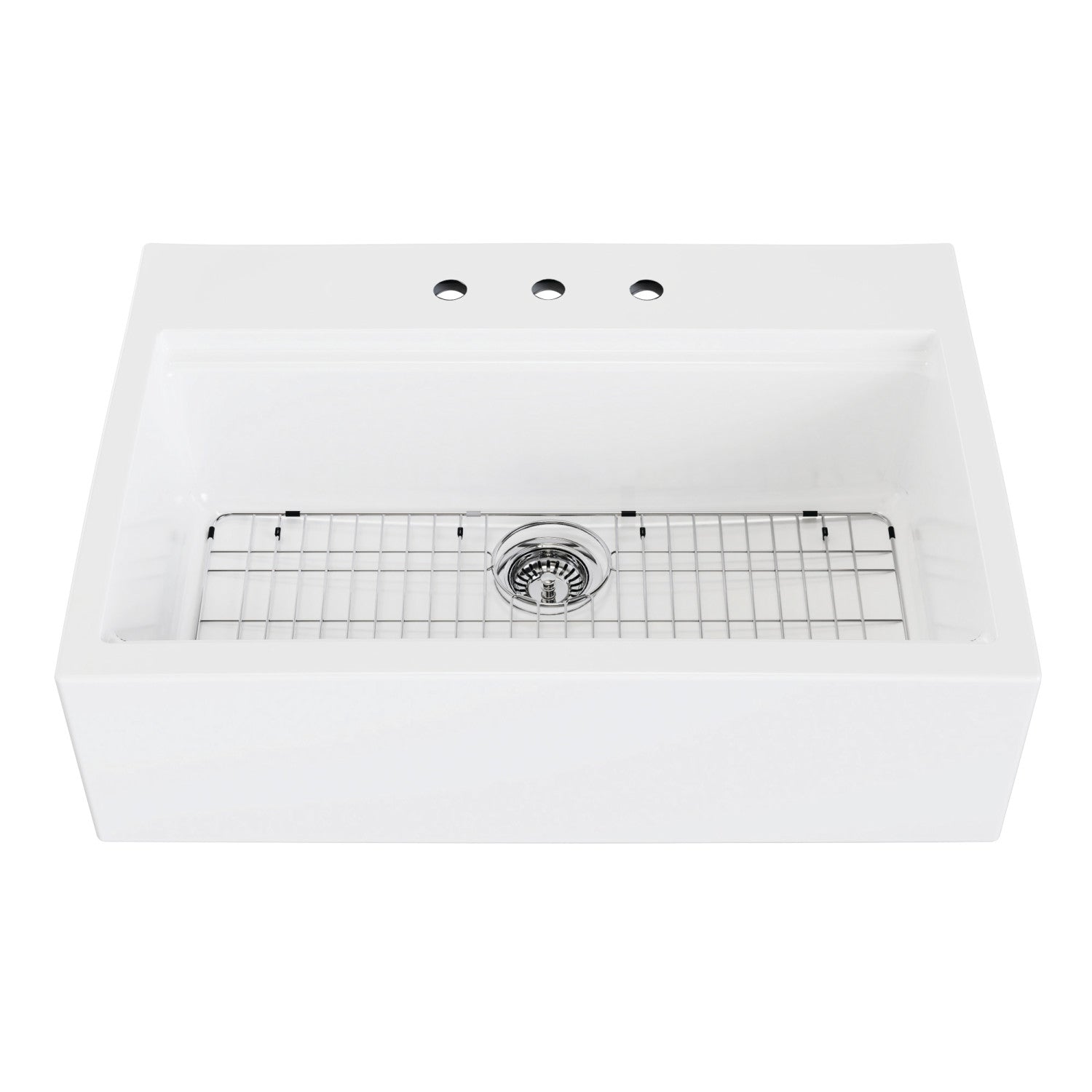 Kingston Heirloom KGPF342410Y38E - Kaolin 34-Inch Fireclay Single Bowl Farmhouse Kitchen Sink with Bottom Grid and Strainer, Glossy White