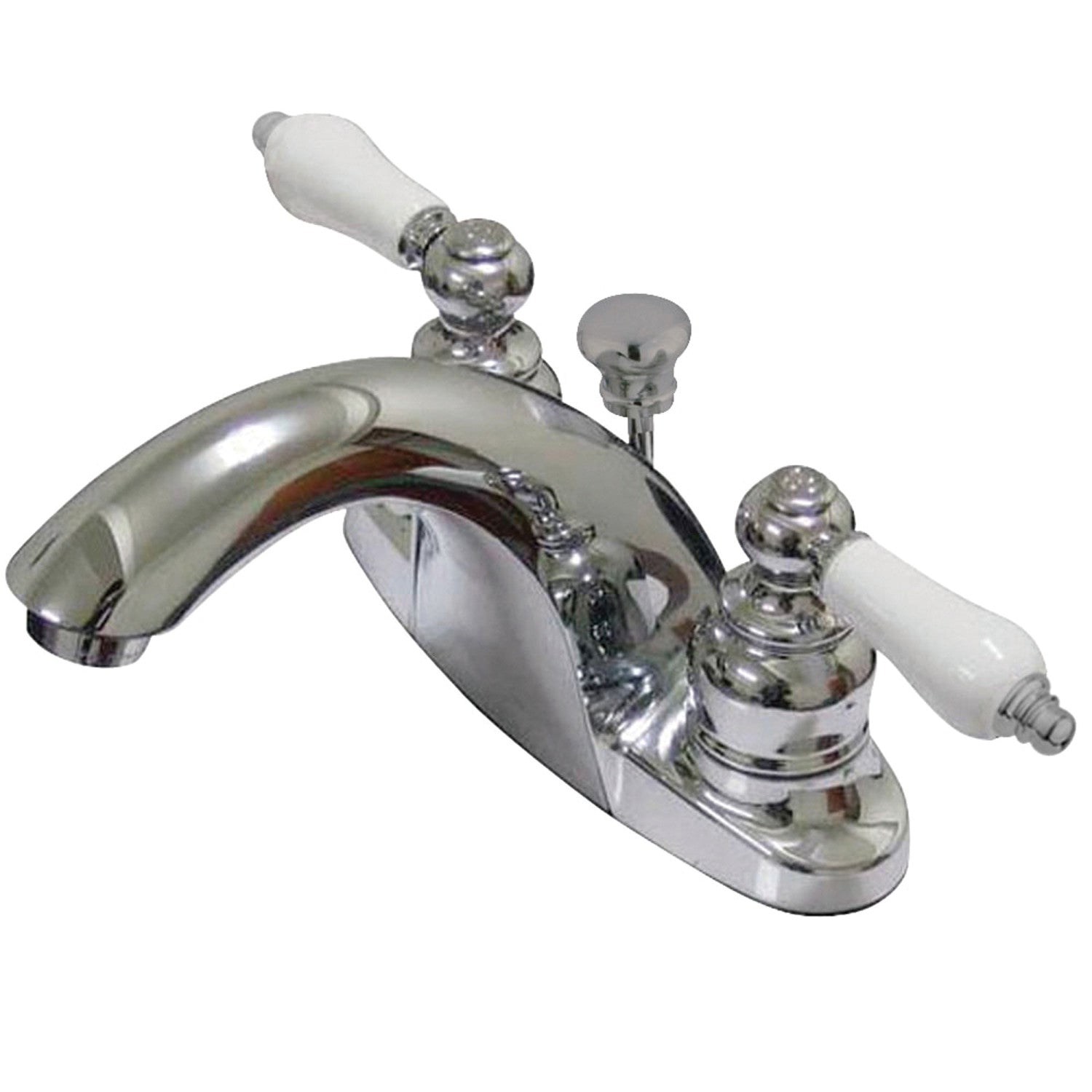 Kingston Heirloom GKB7641PL - Robinet de salle de bain double poignée de pays anglais 3 trous montage sur plage 4-Inch Centerset avec drain à tirette, chrome poli