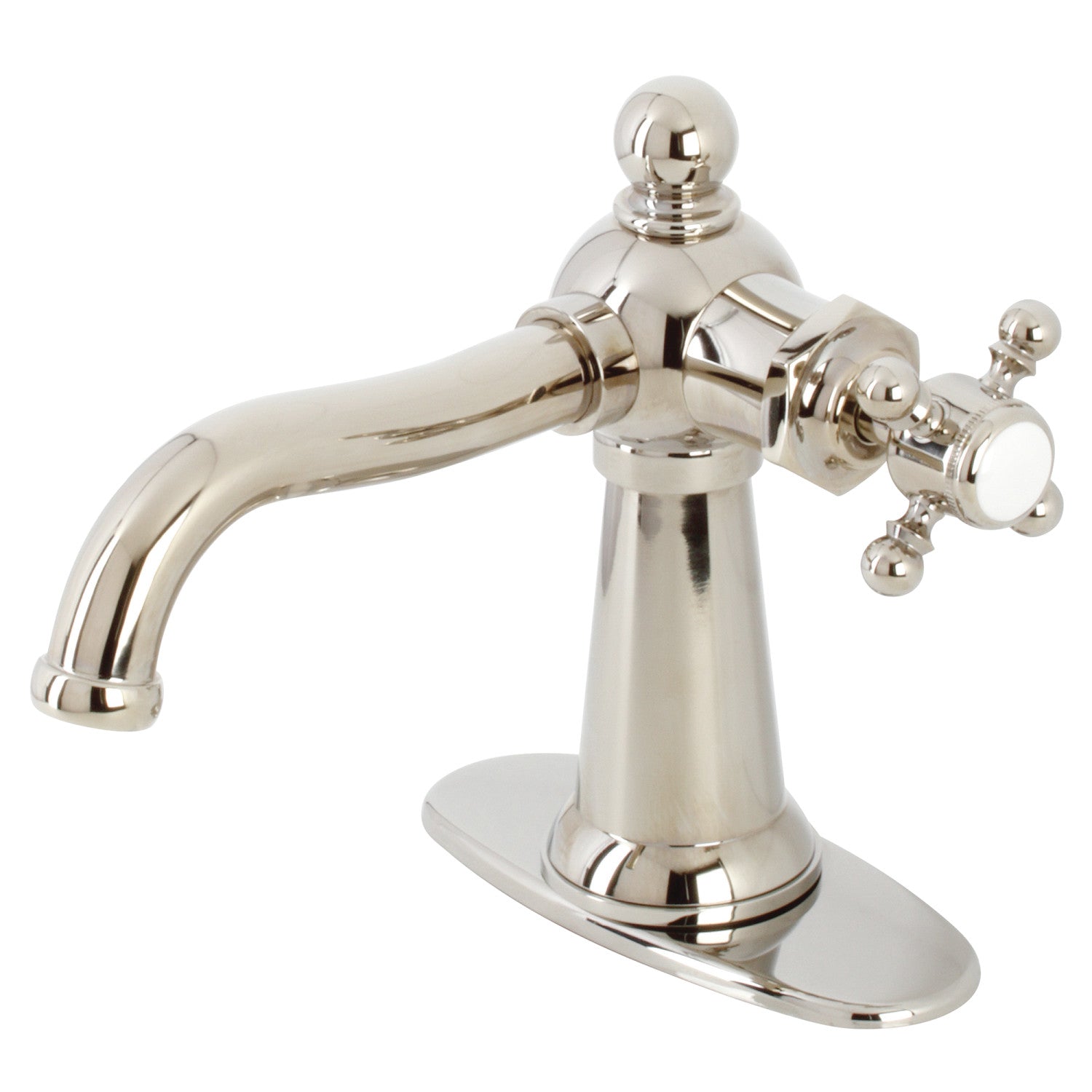 Kingston Heirloom KSD154BXPN - Robinet de salle de bains à une poignée nautique 1 trou avec plaque de pont et drain à tirette, nickel poli