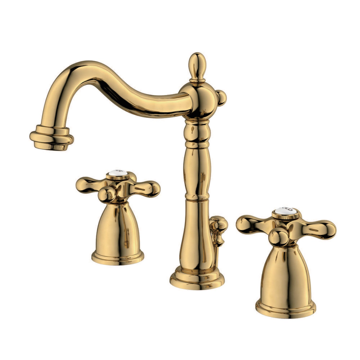 Kingston Heirloom KB1972AX - Heritage Two-Handle 3-Hole Deck Mount Widespread Bathroom Faucet with Brass Pop-Up, Polished Brass