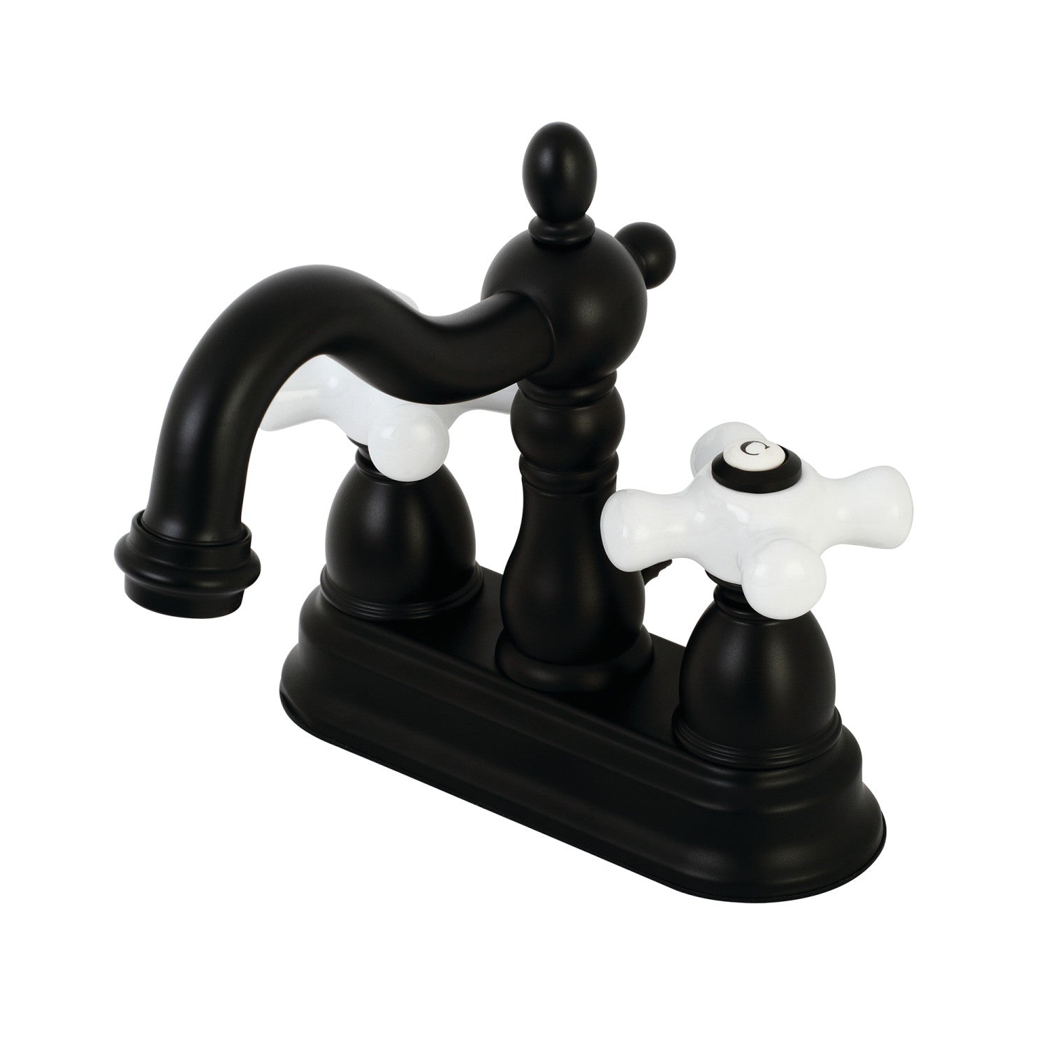 Kingston Heirloom KB1600PX - Heritage Double-Handle 3-Hole Deck Mount 4-Inch Centerset Bathroom Faucet with Pop-Up Drain, Matte Black
