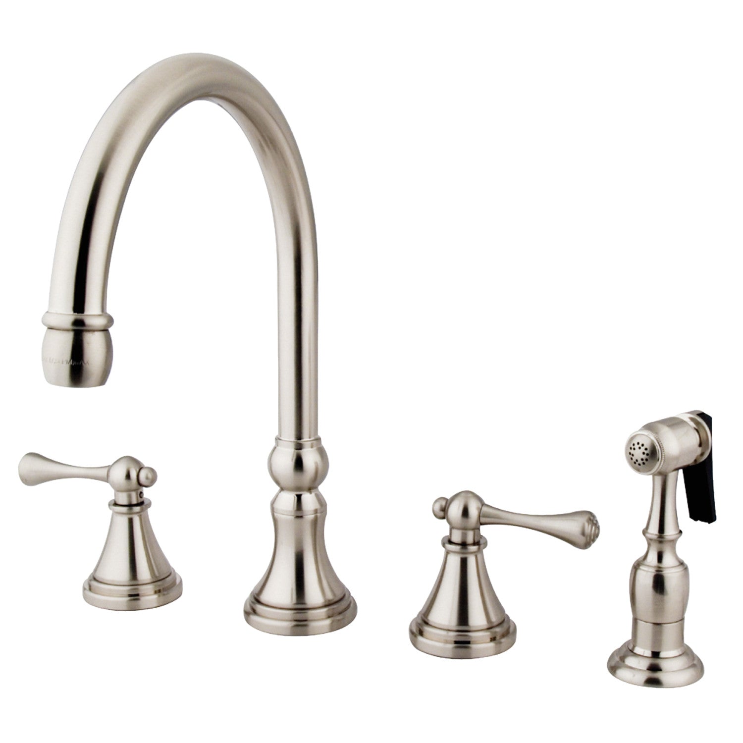 Kingston Tulare KS2798BLBS - Robinet de cuisine à double poignée 4 trous avec pulvérisateur en laiton, nickel brossé
