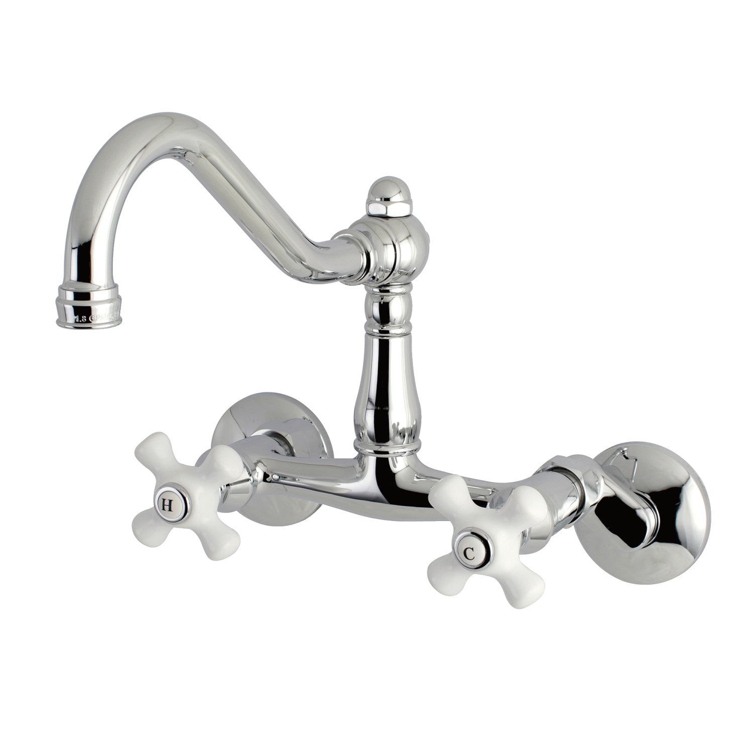 Kingston Heirloom KS3221PX - Vintage Two-Handle 2-Hole Wall Mount Bridge Kitchen Faucet, Polished Chrome