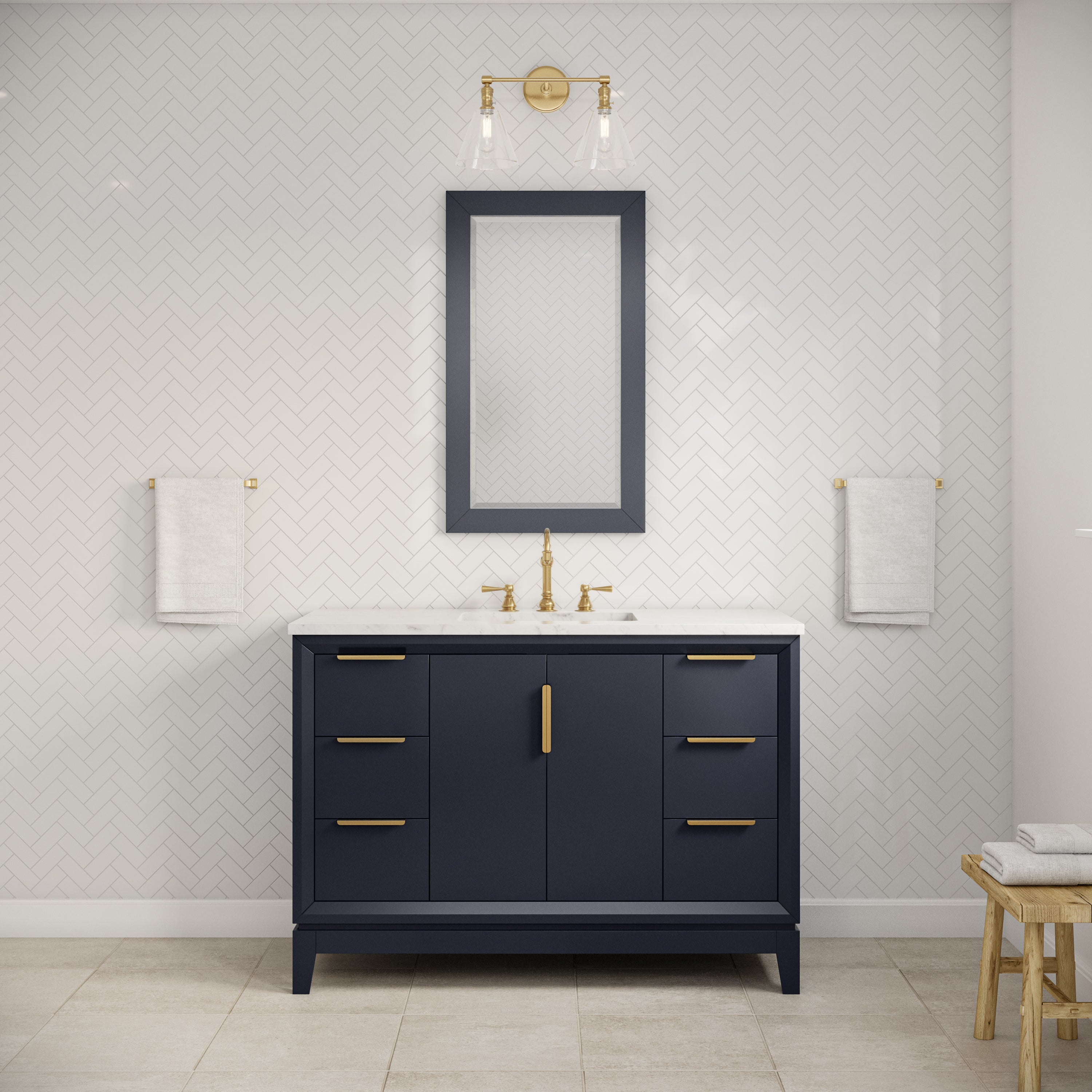Kingston Luxe EL48CW06MB - 48 in. x 22 in. Bathroom Vanity Carrara White Marble Top and White Ceramic Basin, Monarch Blue