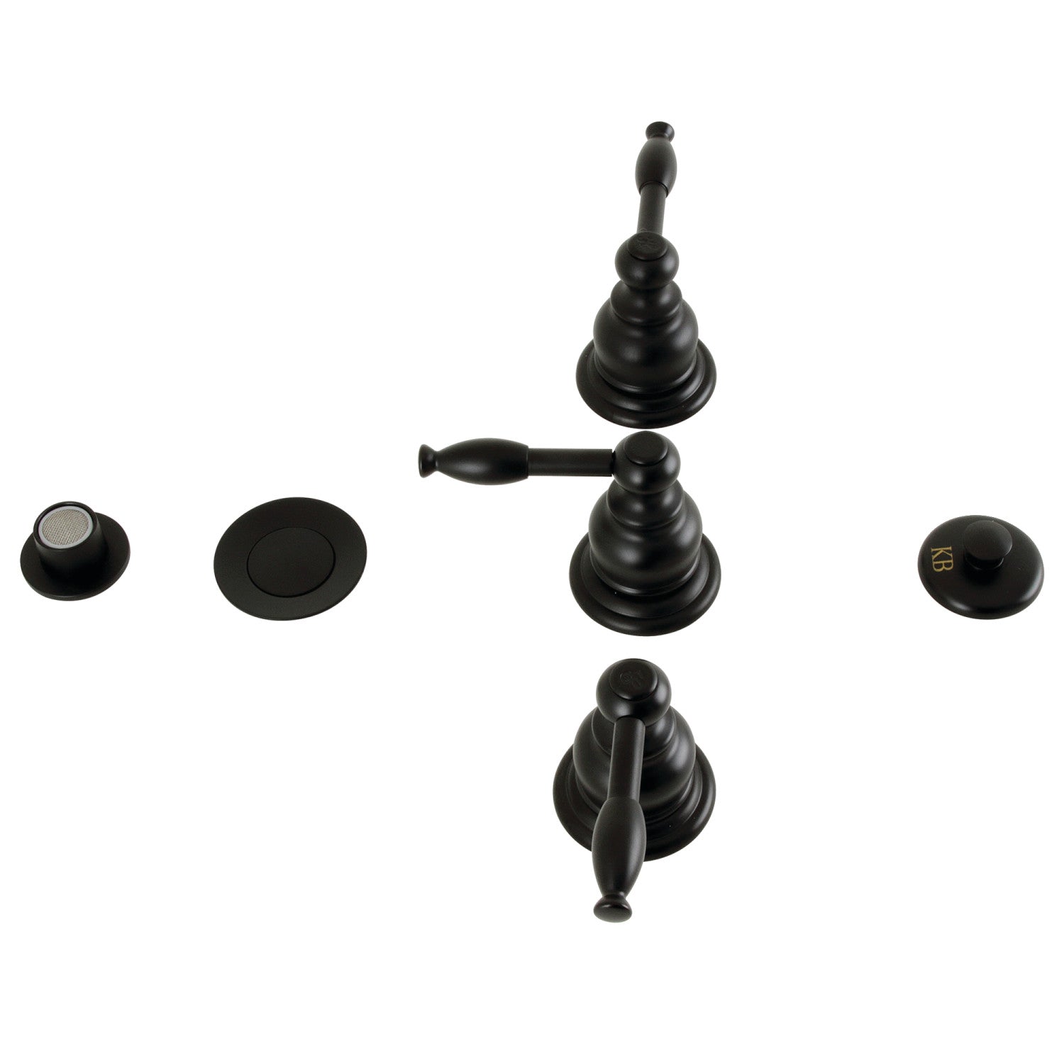Kingston Heirloom KB320KL - Robinet de bidet vertical à trois poignées Knight, en laiton, noir mat