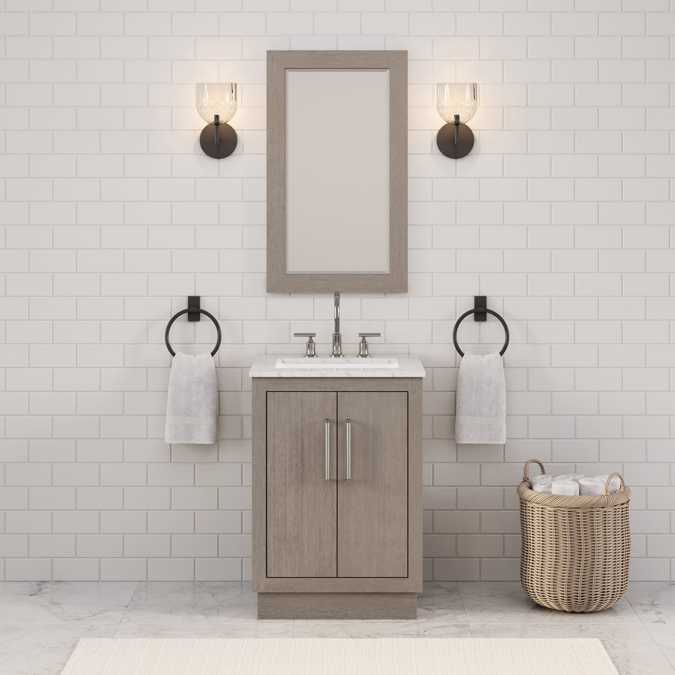 Kingston Luxe HU24CW01GK - 24 in. x 22 in. Bathroom Vanity Marble Top and White Basin, Grey Oak