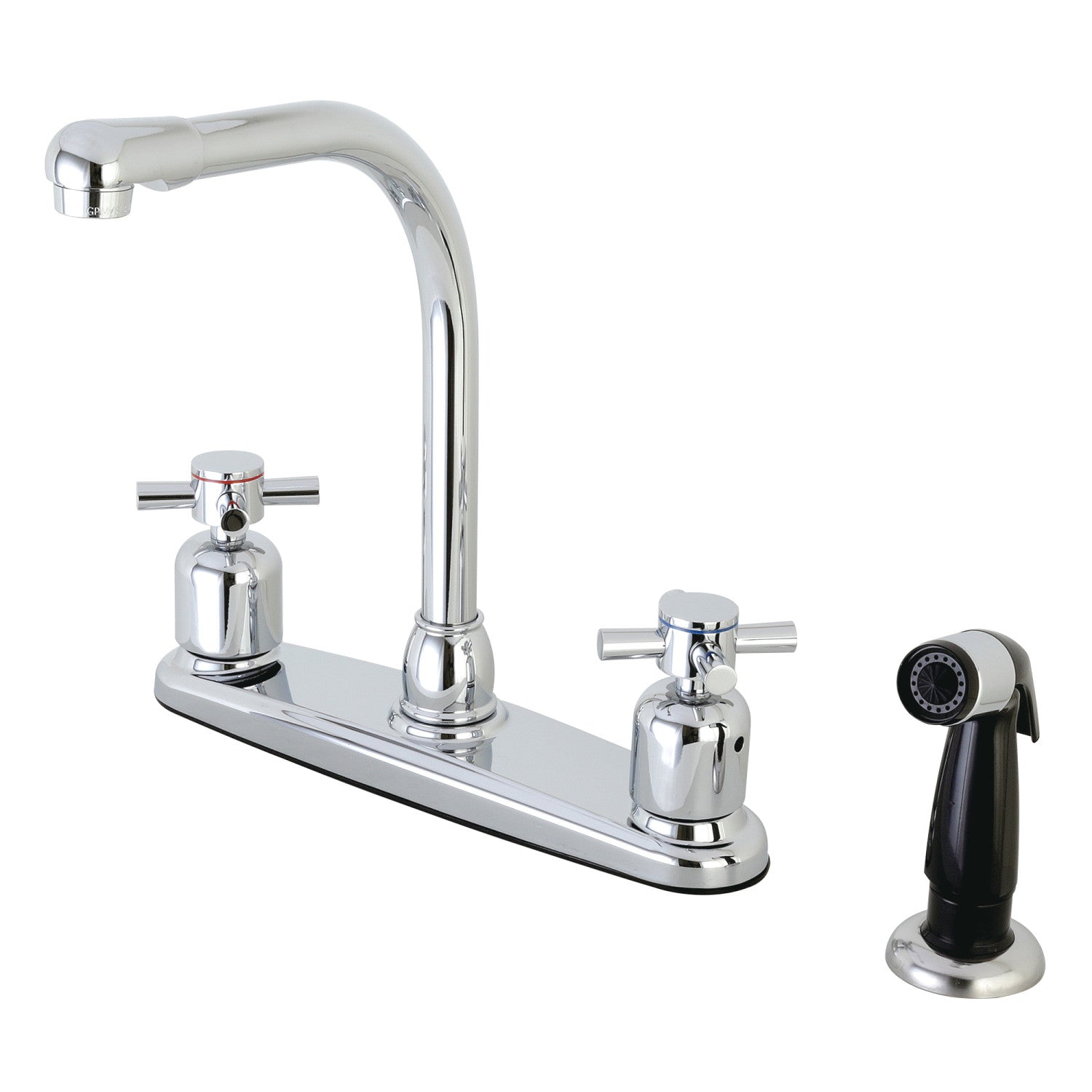 Kingston Concord FB751DX Robinet de cuisine à deux poignées 4 trous 8" Centerset avec pulvérisateur latéral, chrome poli