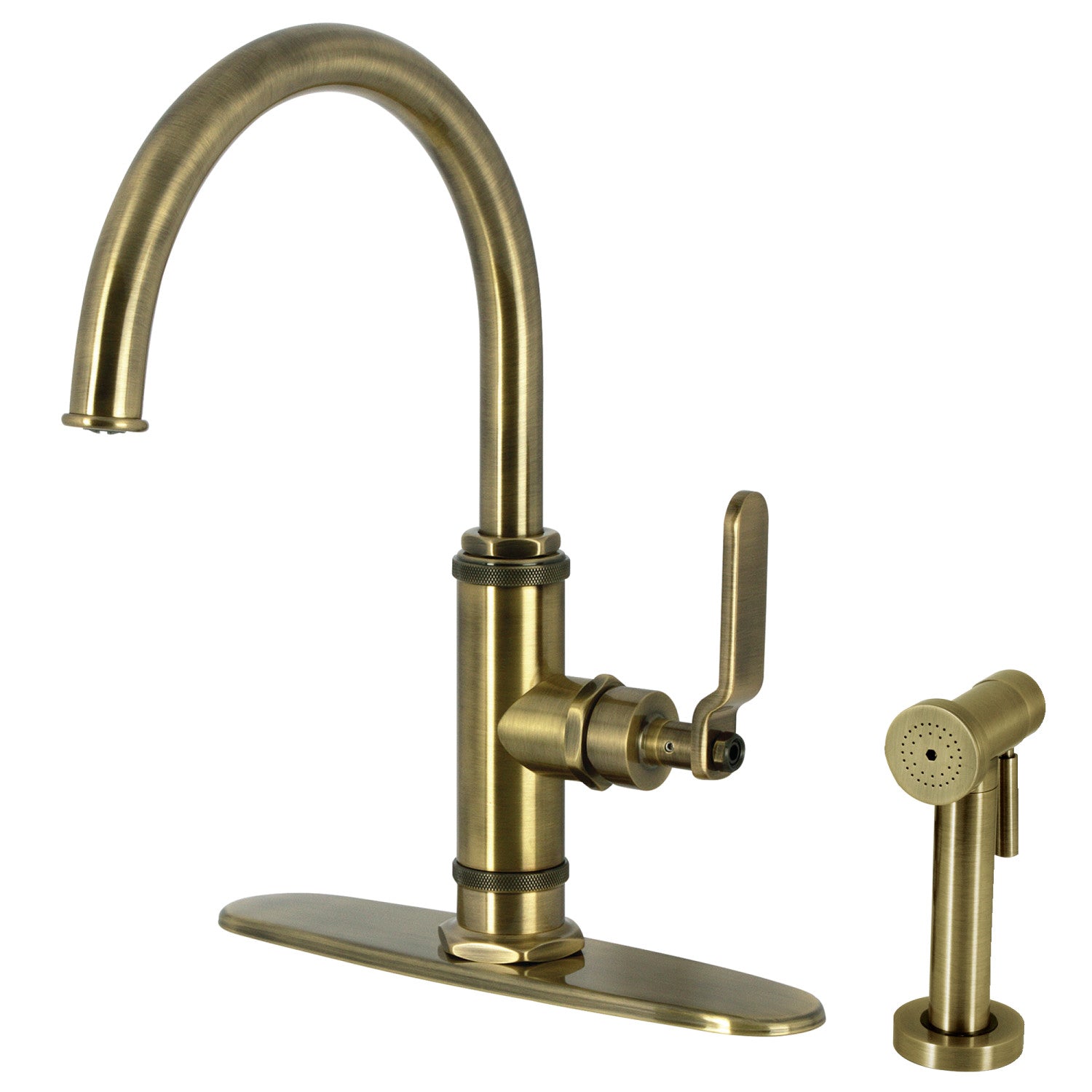 Kingston Sona KS2433KL - Robinet de cuisine à une poignée Whitaker 2 trous avec pulvérisateur latéral en laiton, laiton antique