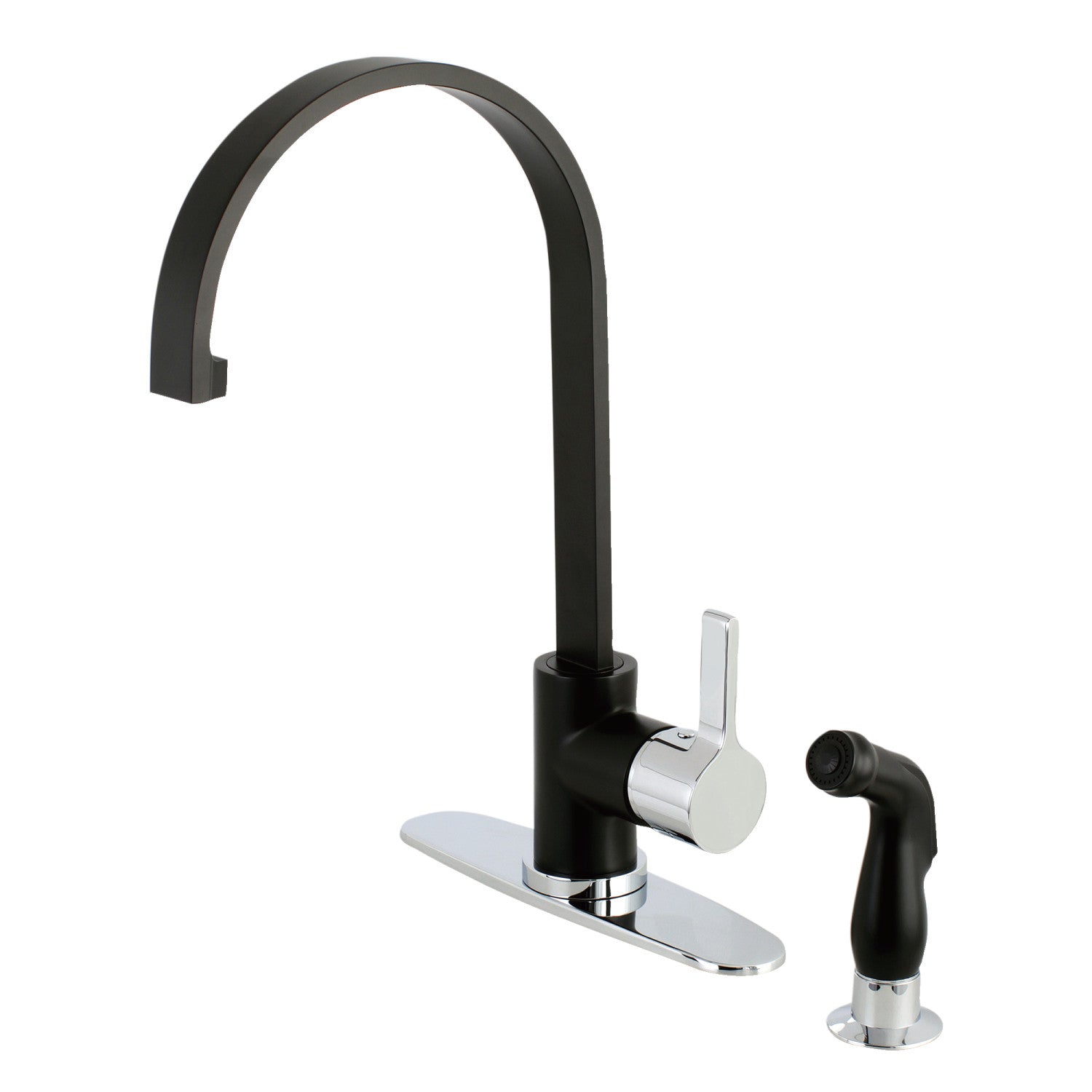 Kingston Sona LS8717CTLSP - Robinet de cuisine à une poignée Continental 2 trous avec pulvérisateur latéral, noir mat/chrome poli