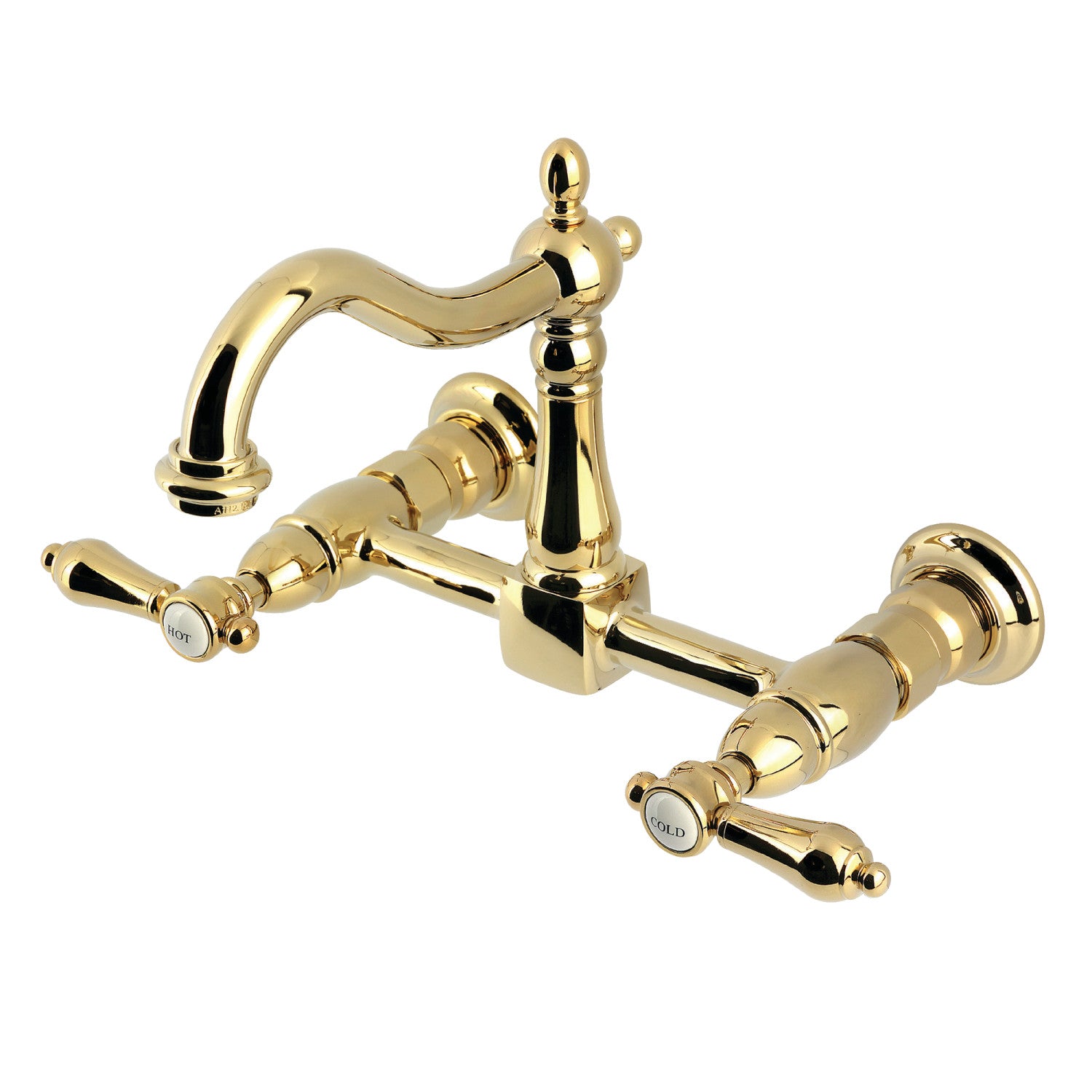 Kingston Heirloom KS1262BAL - Robinet de cuisine à deux poignées 2 trous Wall Mount Bridge, laiton poli