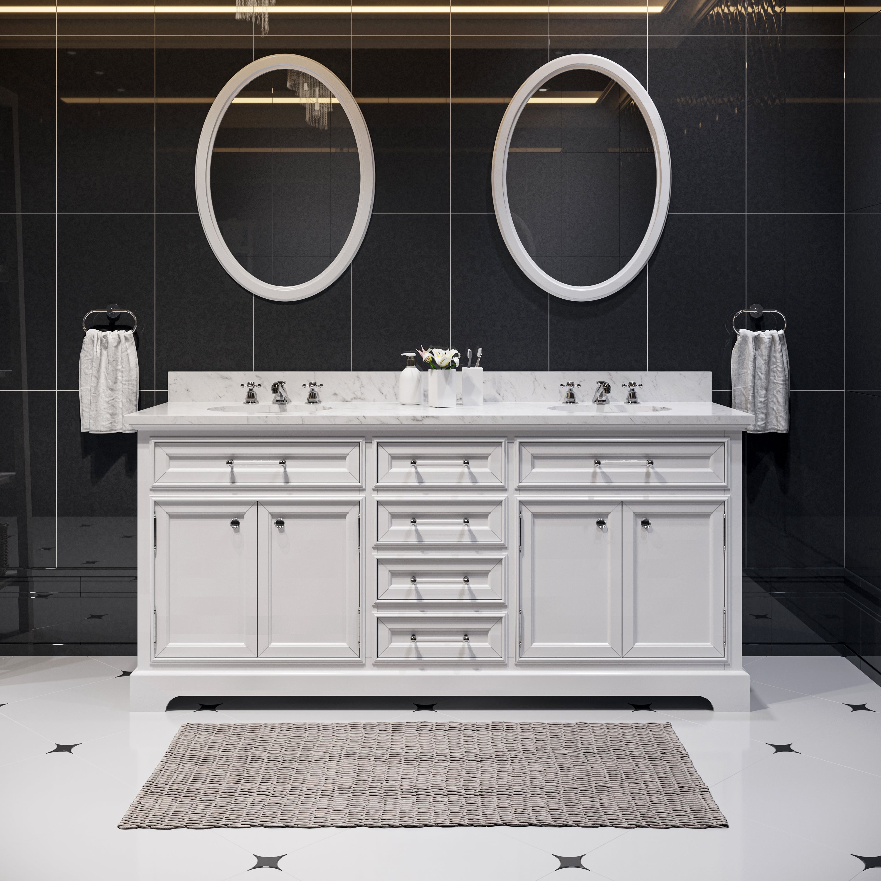 Kingston Luxe DE72CW01PW - 72 in. x 22 in. Bathroom Vanity Marble Top and White Basin, White