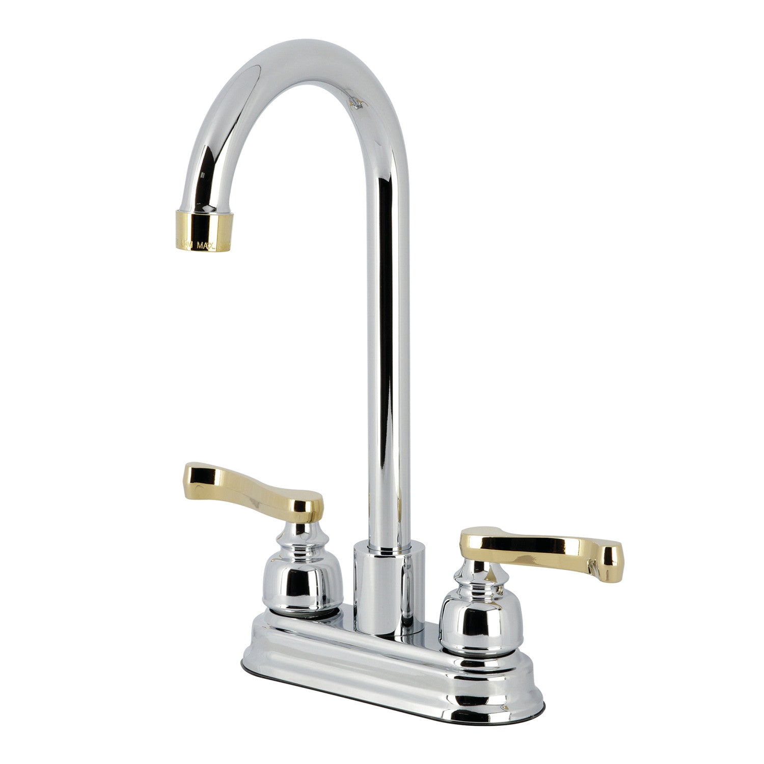 Kingston Tulare KB8494FL - Robinet de barre de plate-forme à deux poignées Royale 2 trous, laiton poli/chrome poli