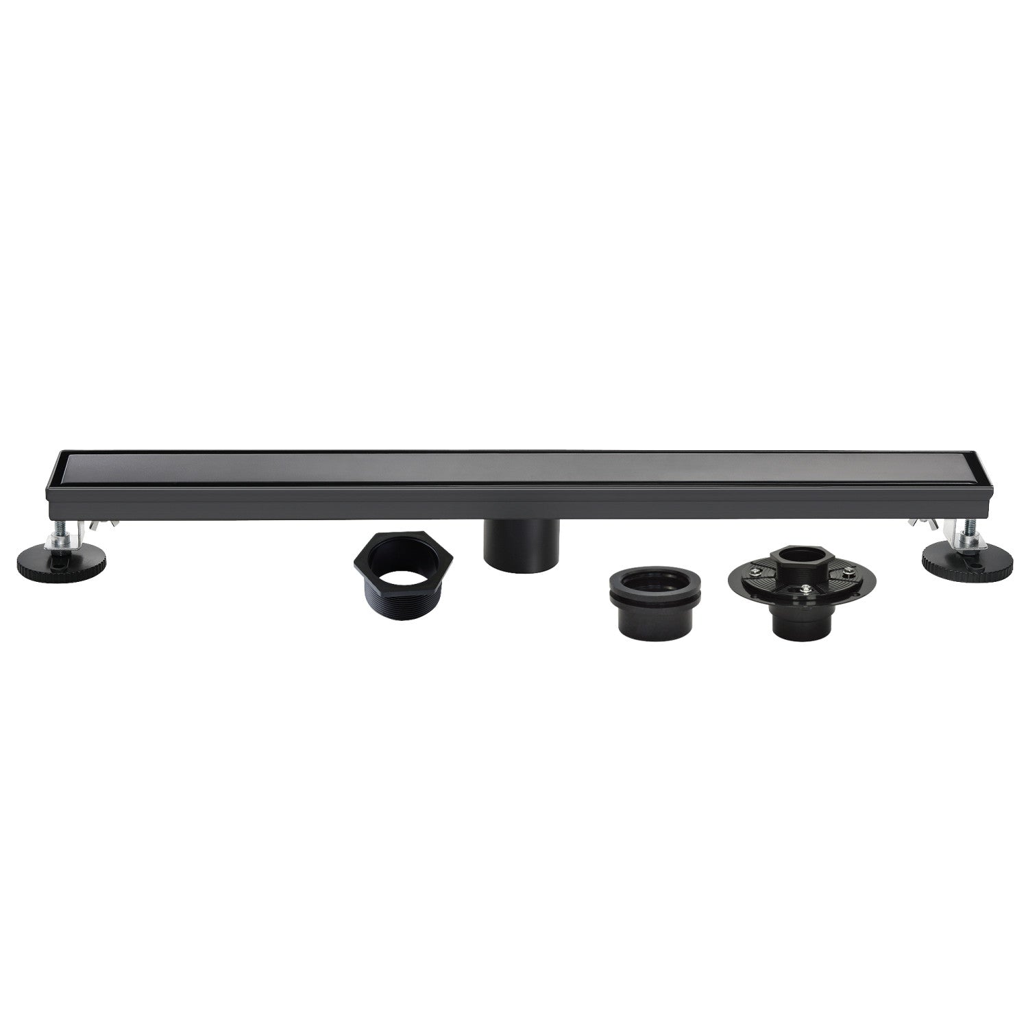 Kingston Watercourse BSFK2820 28-Inch Stainless Steel Linear Shower Drain with Reversible Tile Insert and Flat Grate, Drain with Base Flange and Hair Strainer, Matte Black