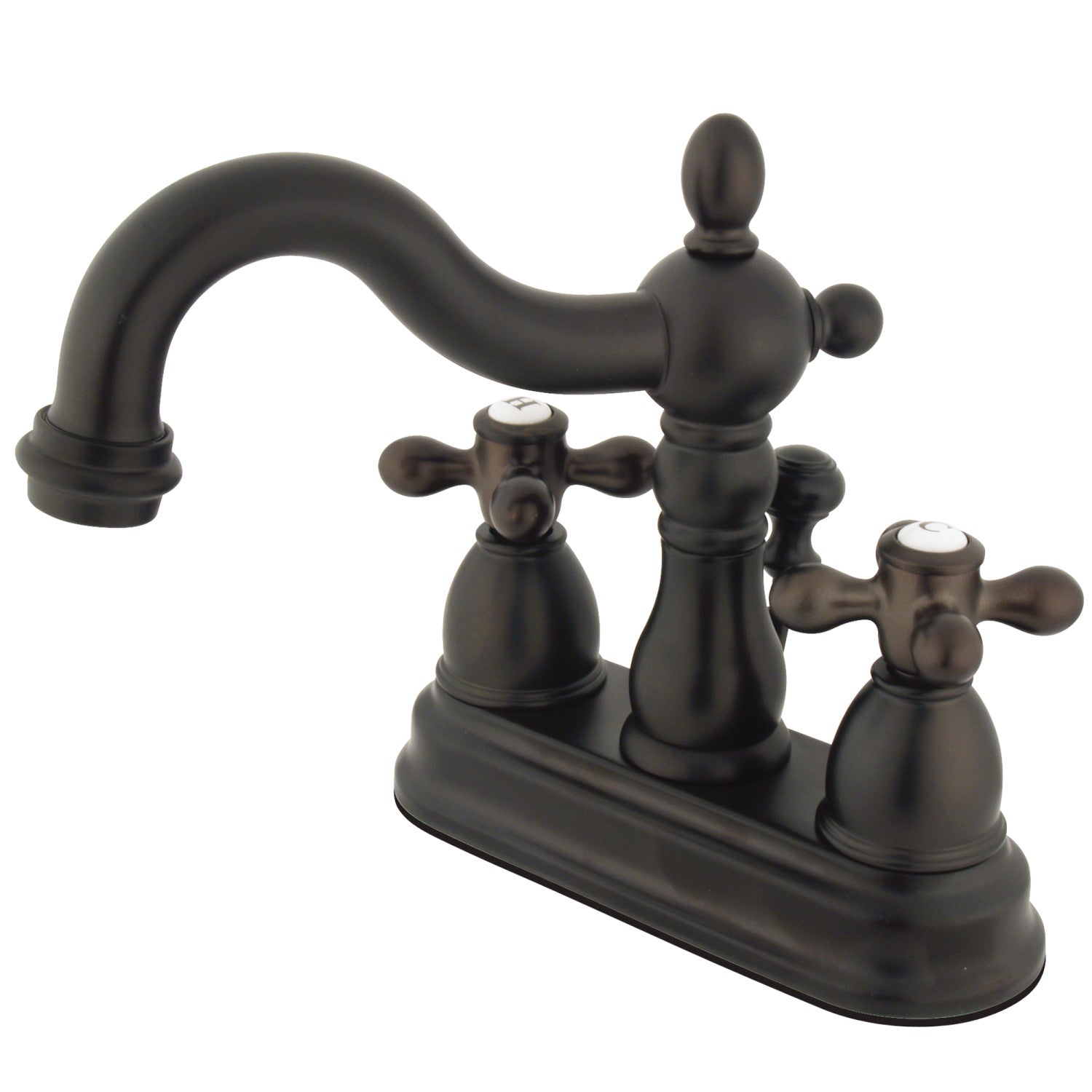 Kingston Heirloom KS1605AX - Heritage Double-Handle 3 trous montage sur plage 4-Inch Centerset Robinet de salle de bains avec laiton à tirette, bronze frotté à l'huile