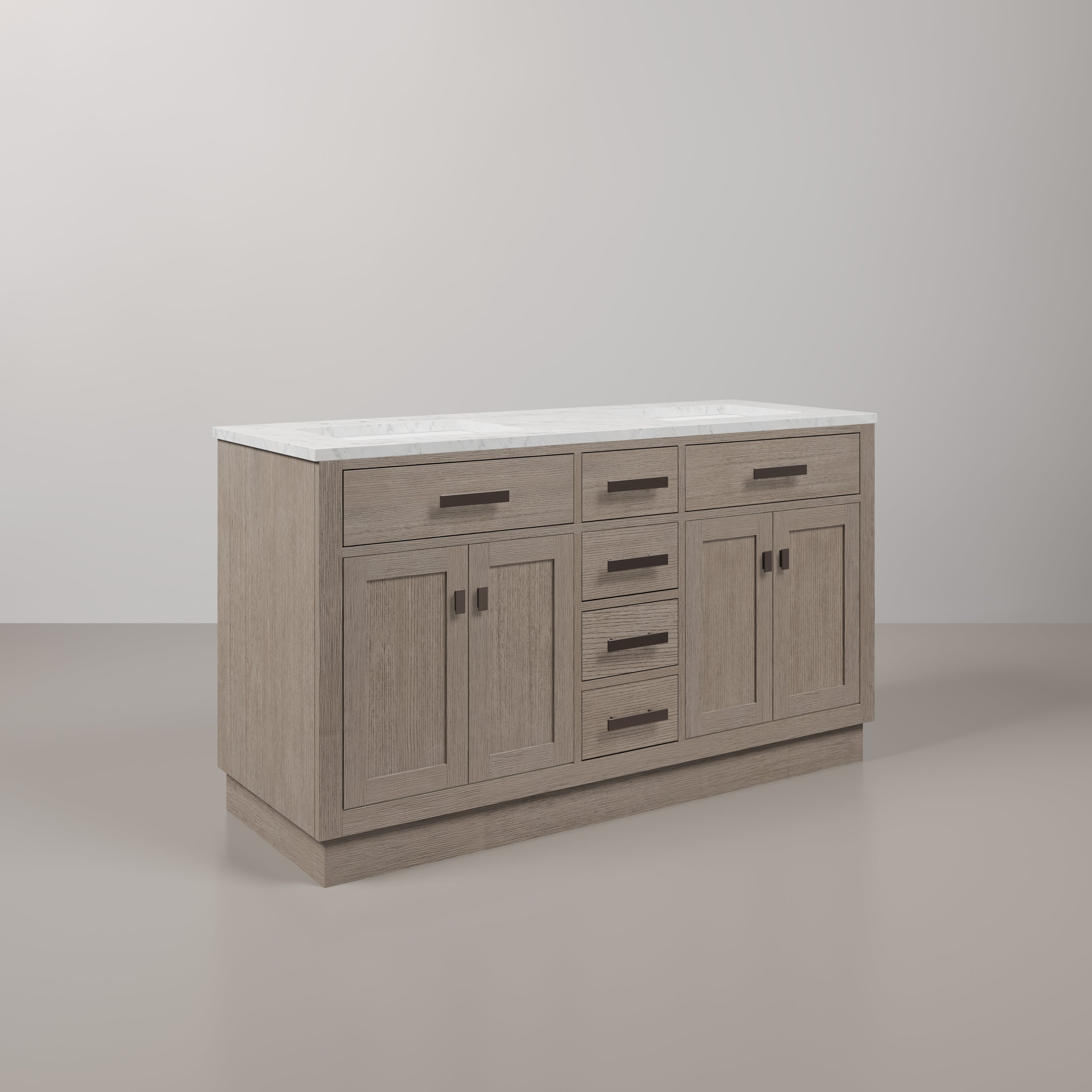 Kingston Luxe CH60CW03GK - 60 in. x 21.5 in. Bathroom Vanity Marble Top and White Basin, Grey Oak