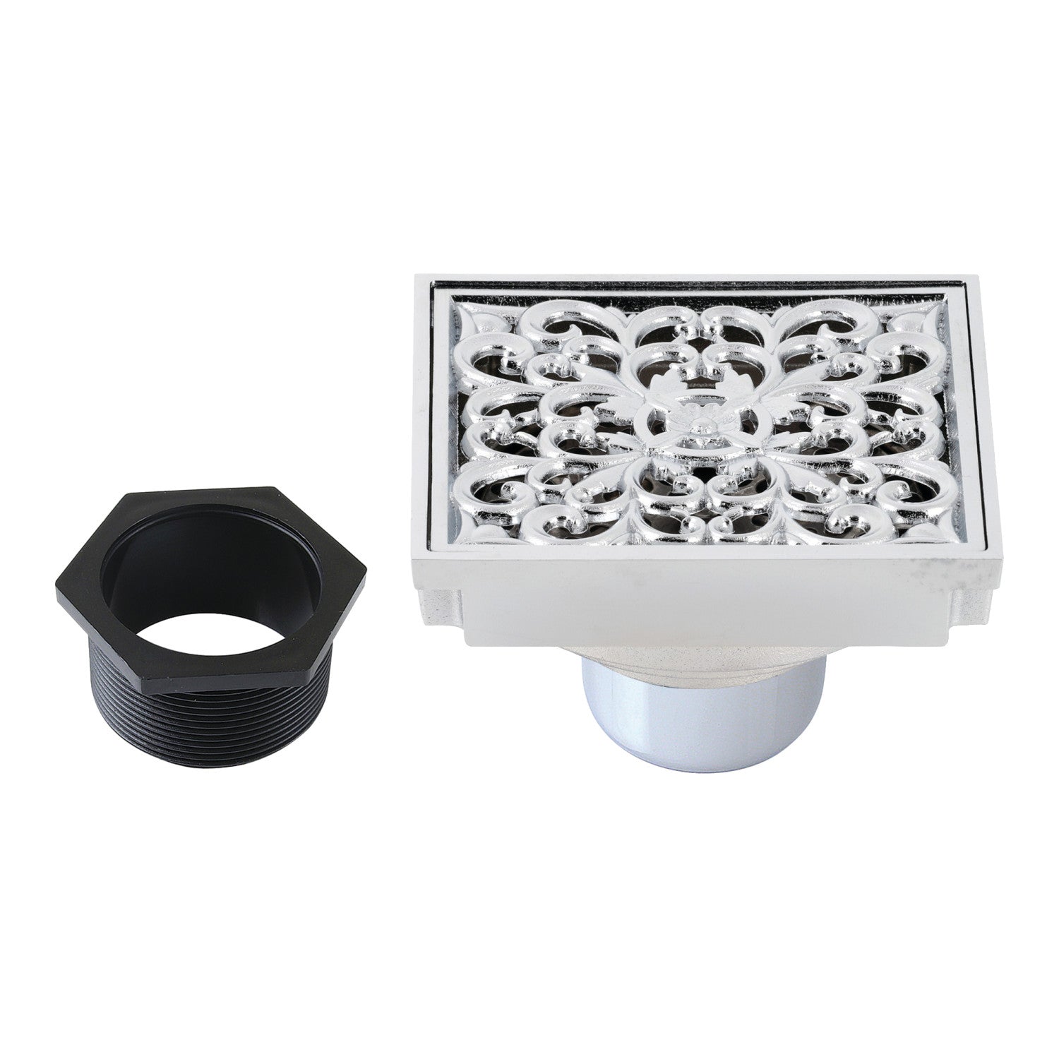 Kingston Watercourse BSF9771C 4-Inch Brass Square Grid Shower Drain with Hair Strainer, Polished Chrome
