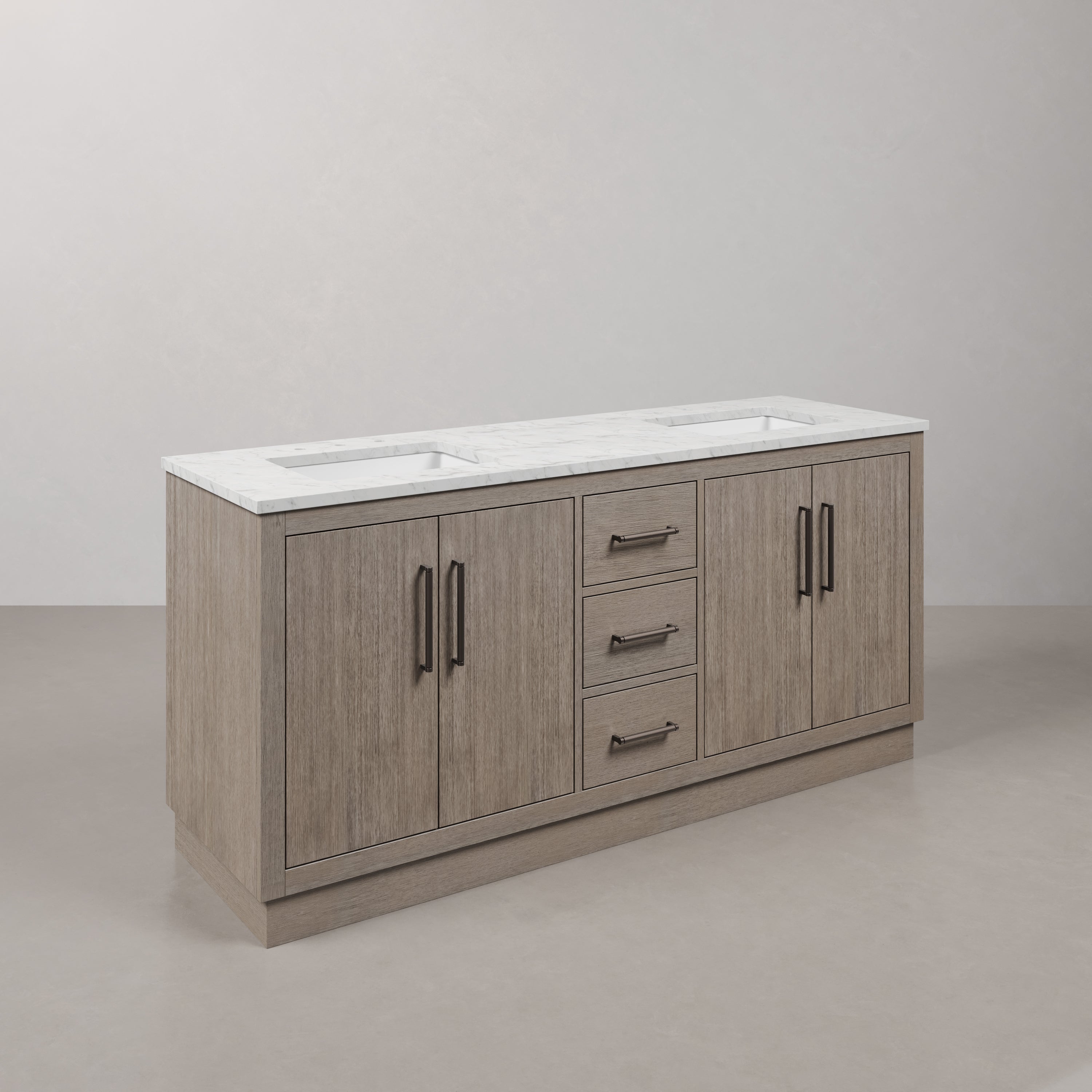 Kingston Luxe HU72CW03GK - 72 in. x 22 in. Bathroom Vanity Marble Top and White Basin, Grey Oak
