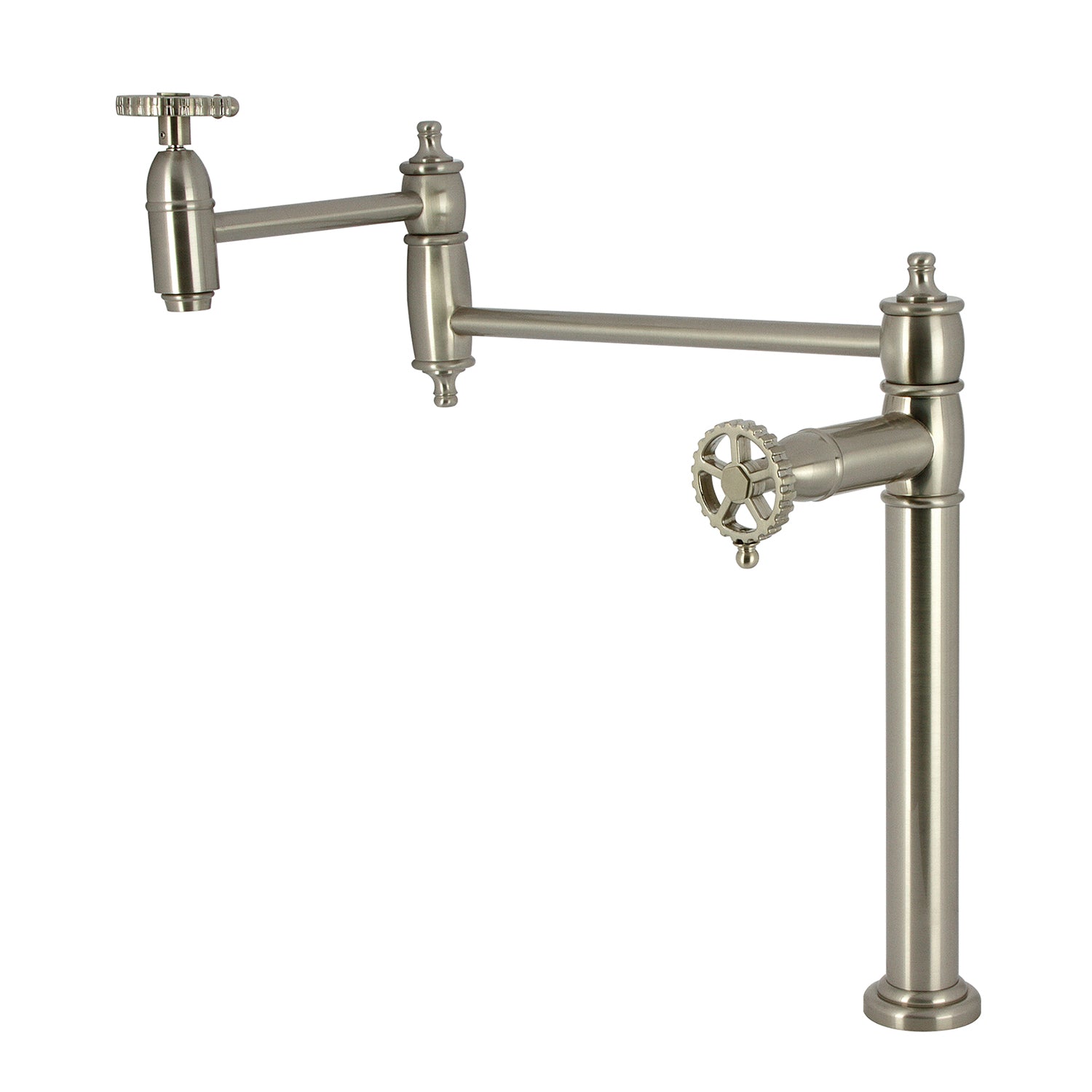 Kingston Tulare KS3708CG - Robinet de remplissage de pot de plate-forme à deux poignées Fuller 1 trou, nickel brossé