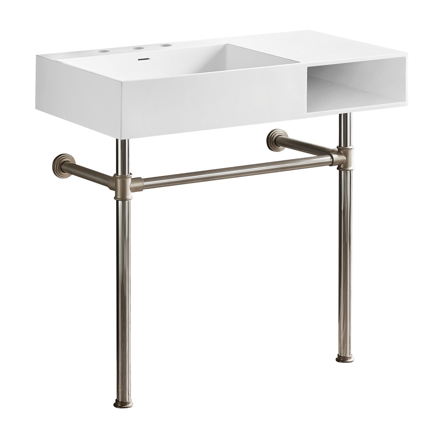 Kingston Sona KVPB3368SQA8 - Aurelius 36-Inch solide évier de console de surface avec des jambes en acier inoxydable (8-Inch, 3 trous), blanc mat/nickel brossé