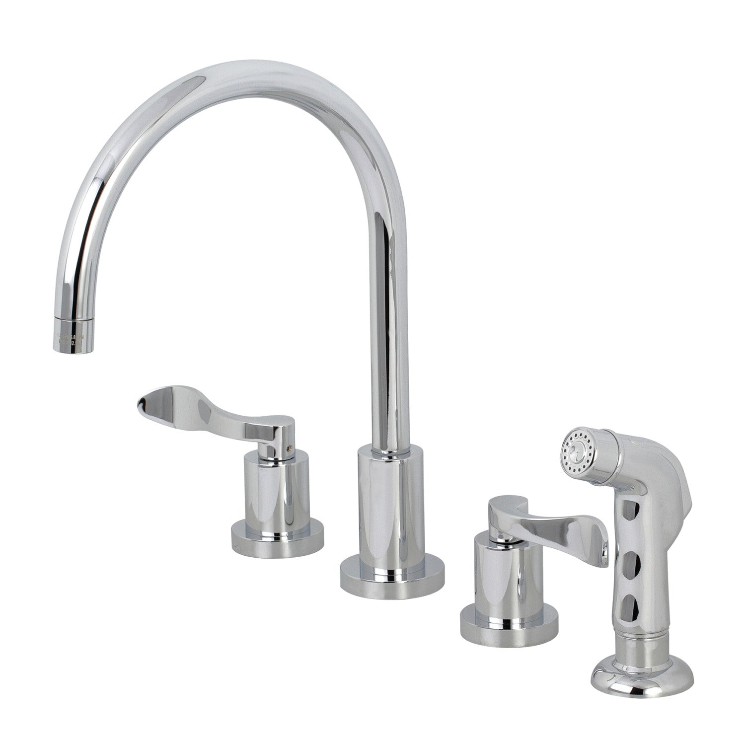 Kingston Sona KS8721DFL Robinet de cuisine à double poignée 4 trous avec pulvérisateur en plastique, chrome poli